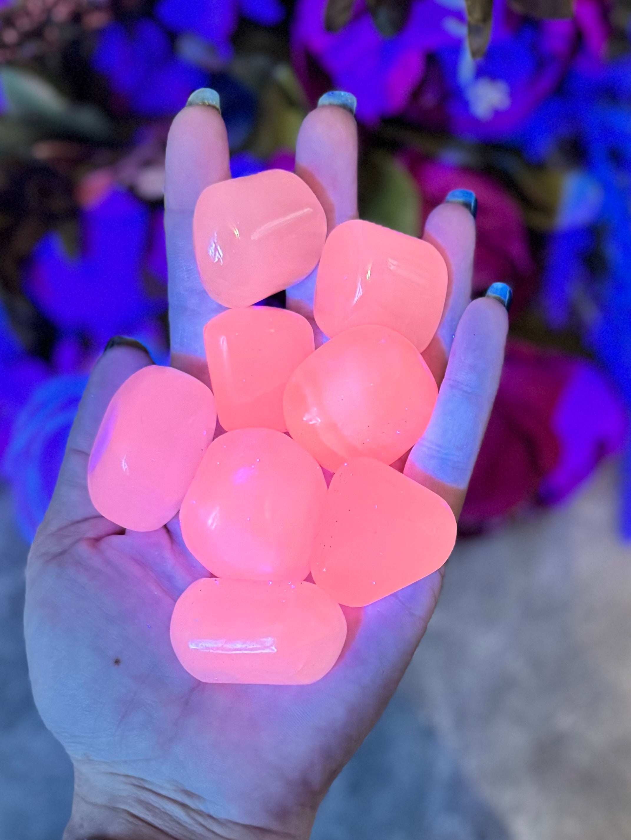Tumbled Pink Calcite, UV Reactive, Glows Pink, Fluorescent Minerals