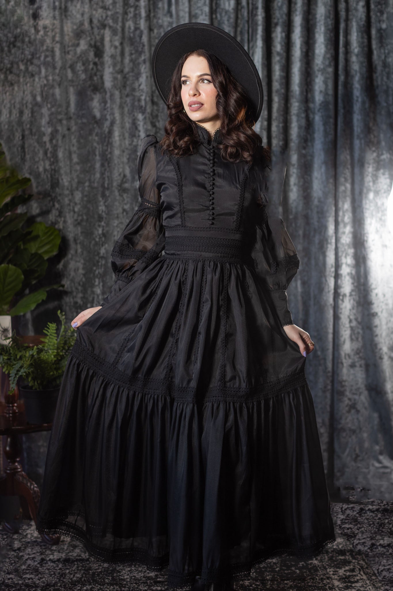 Morgana - Romantic Victorian Inspired MAXI  Dress - MAXI - BLACK - READY TO SHIP