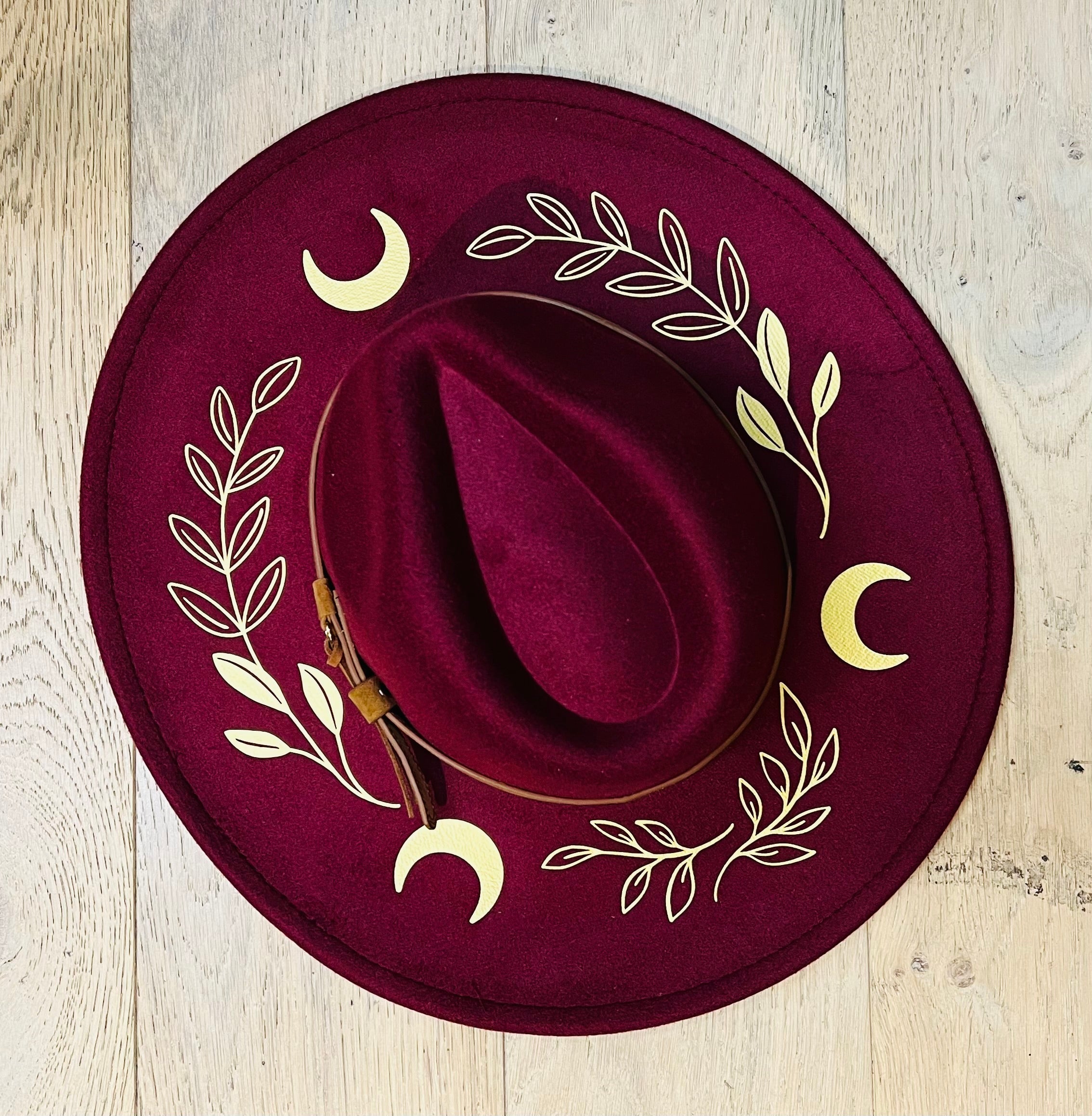 Vegan Felt Wide Brim Hat - XL Brim - Wine Red - Fern Moon