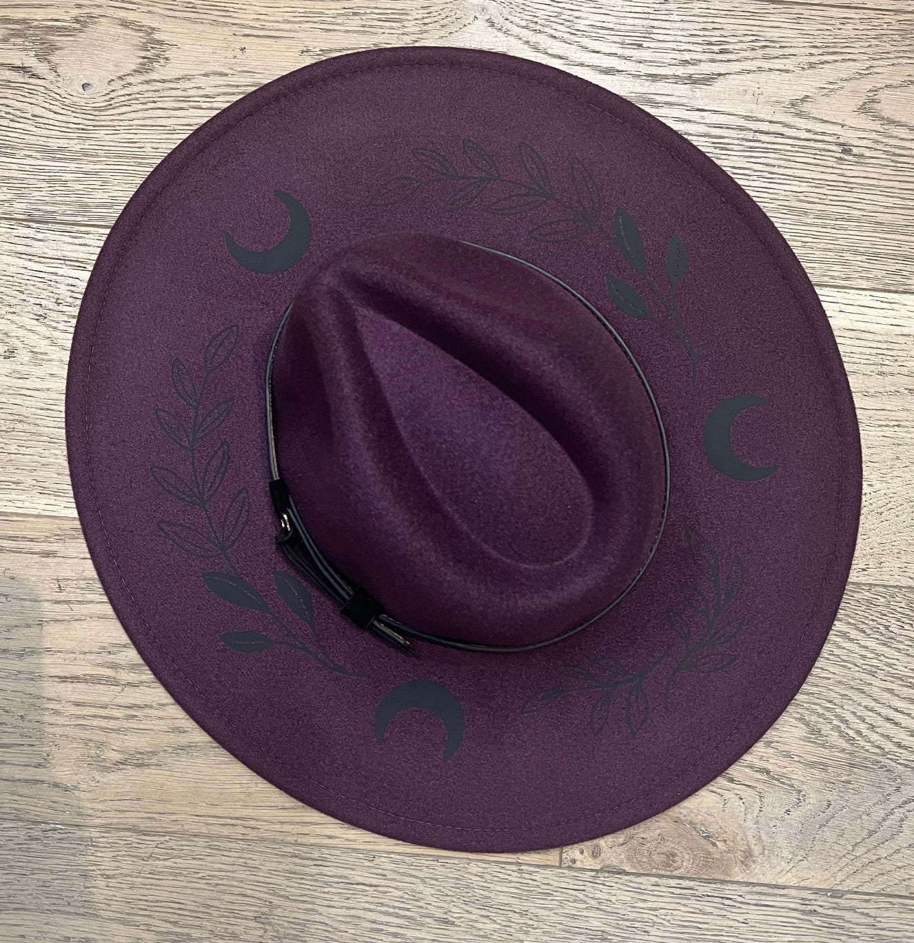 Vegan Felt Wide Brim Hat - XL Brim - PLUM - Black Fern Moon