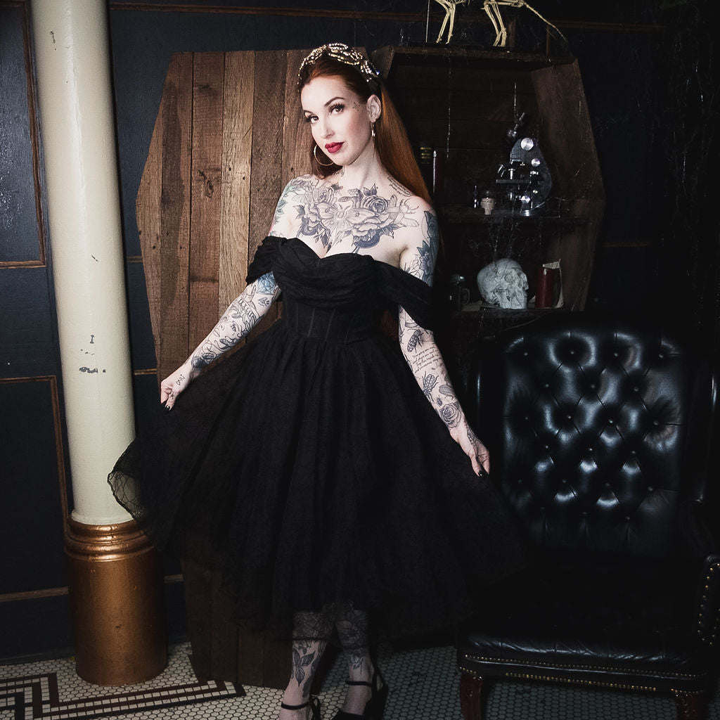 Octavia's Web - Flocked Spider Web Party Dress - READY TO SHIP