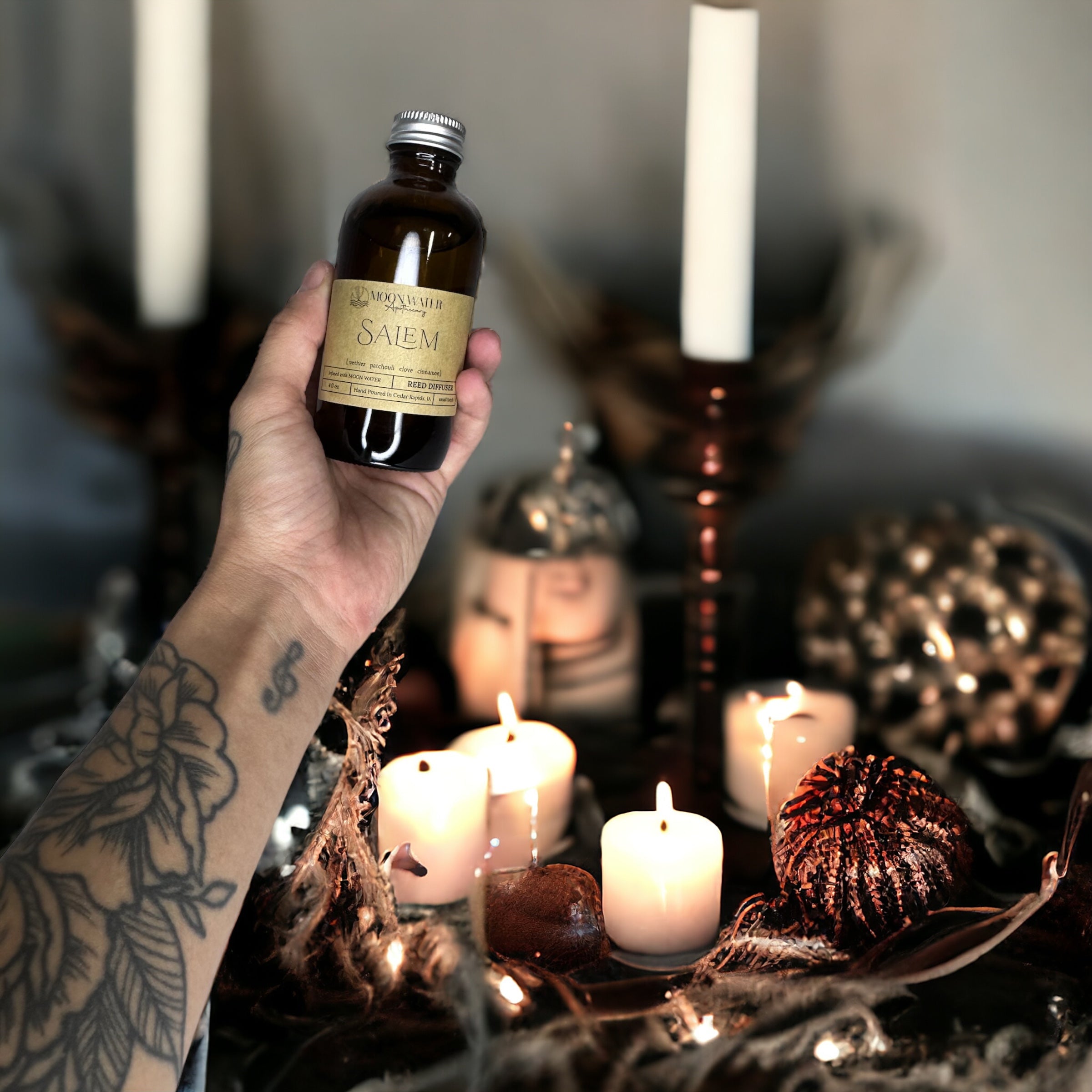 SALEM - REED DIFFUSER, REED DIFFUSER -- Vetiver, Clove, Patchouli & Cinnamon -- by Moon Water Apothecary!