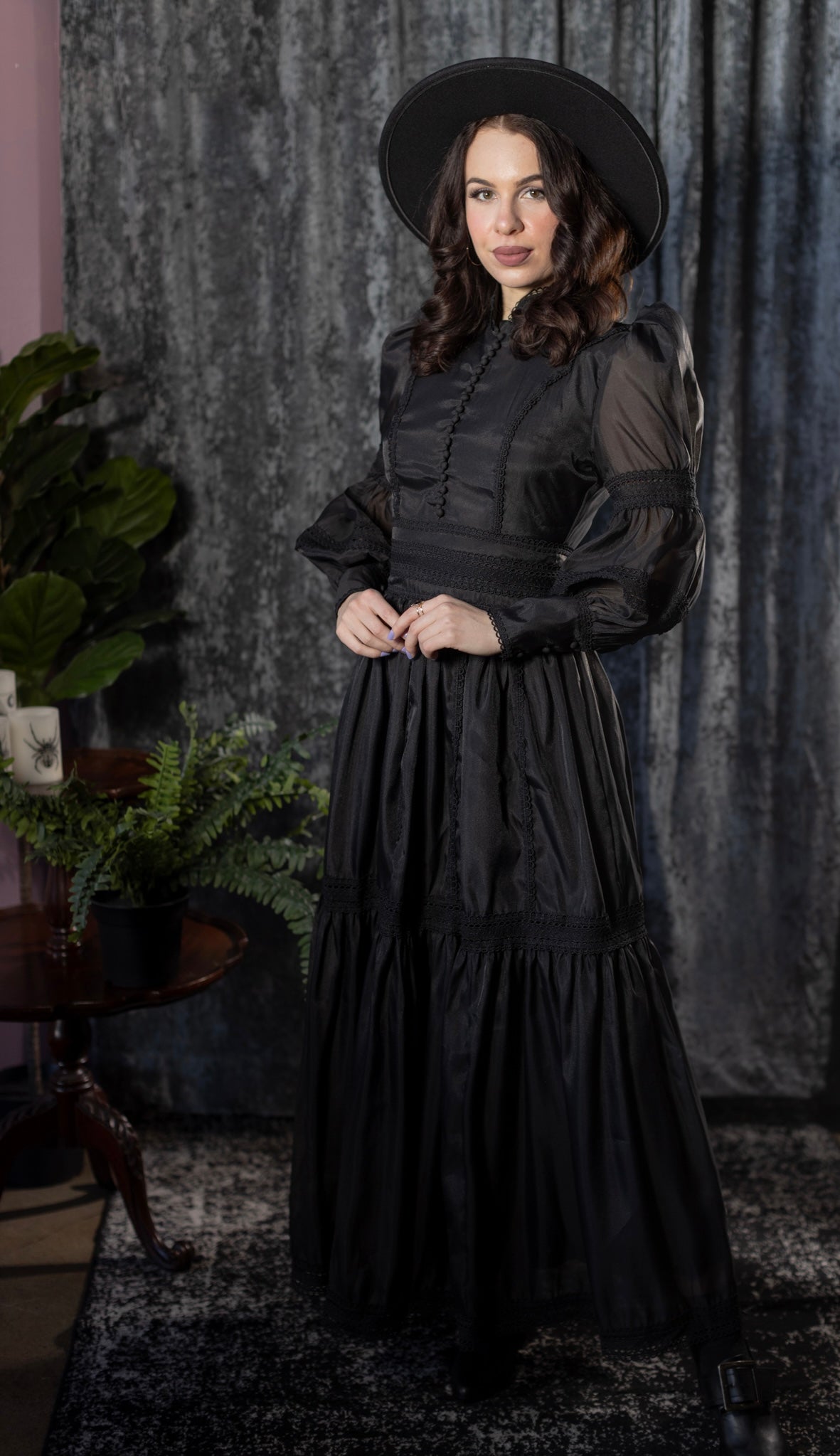 Morgana - Romantic Victorian Inspired MAXI  Dress - MAXI - BLACK - READY TO SHIP