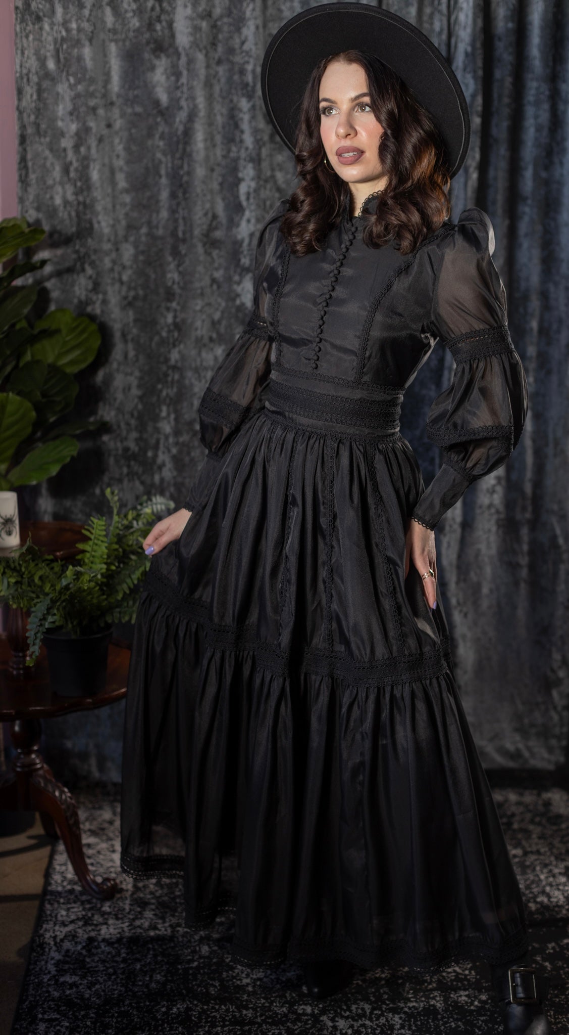 Morgana - Romantic Victorian Inspired MAXI  Dress - MAXI - BLACK - READY TO SHIP