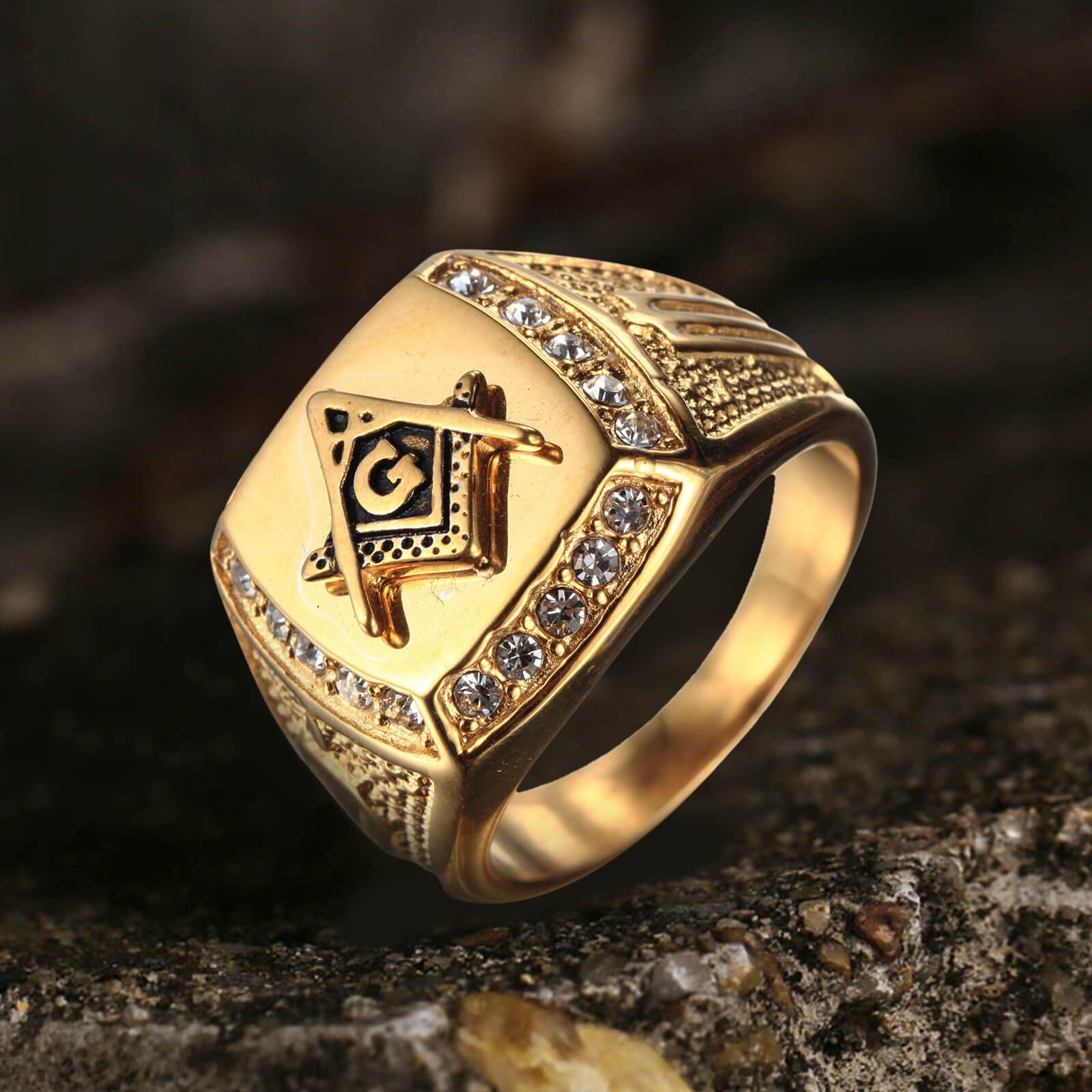 AG Masonic Diamond Stainless Steel Ring