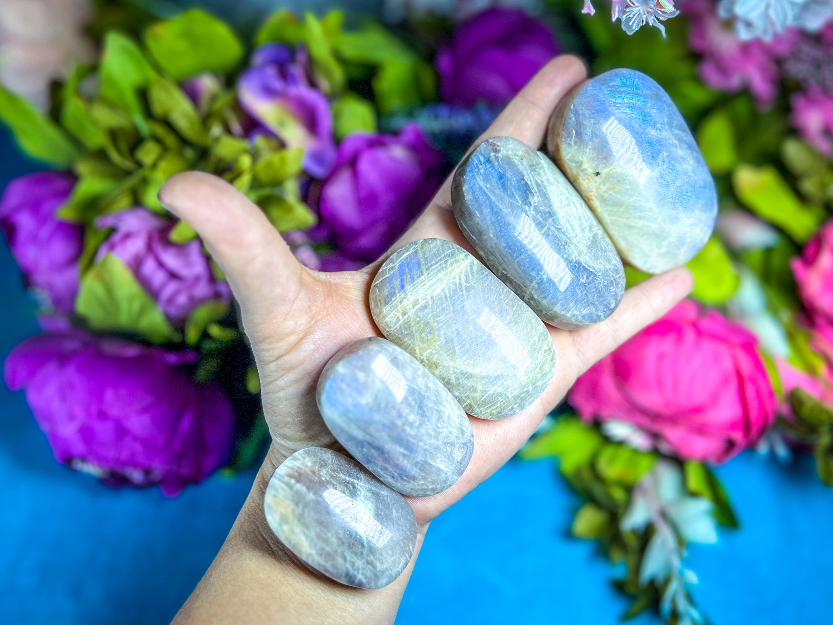 BLUE Moonstone Crystal Palmstones