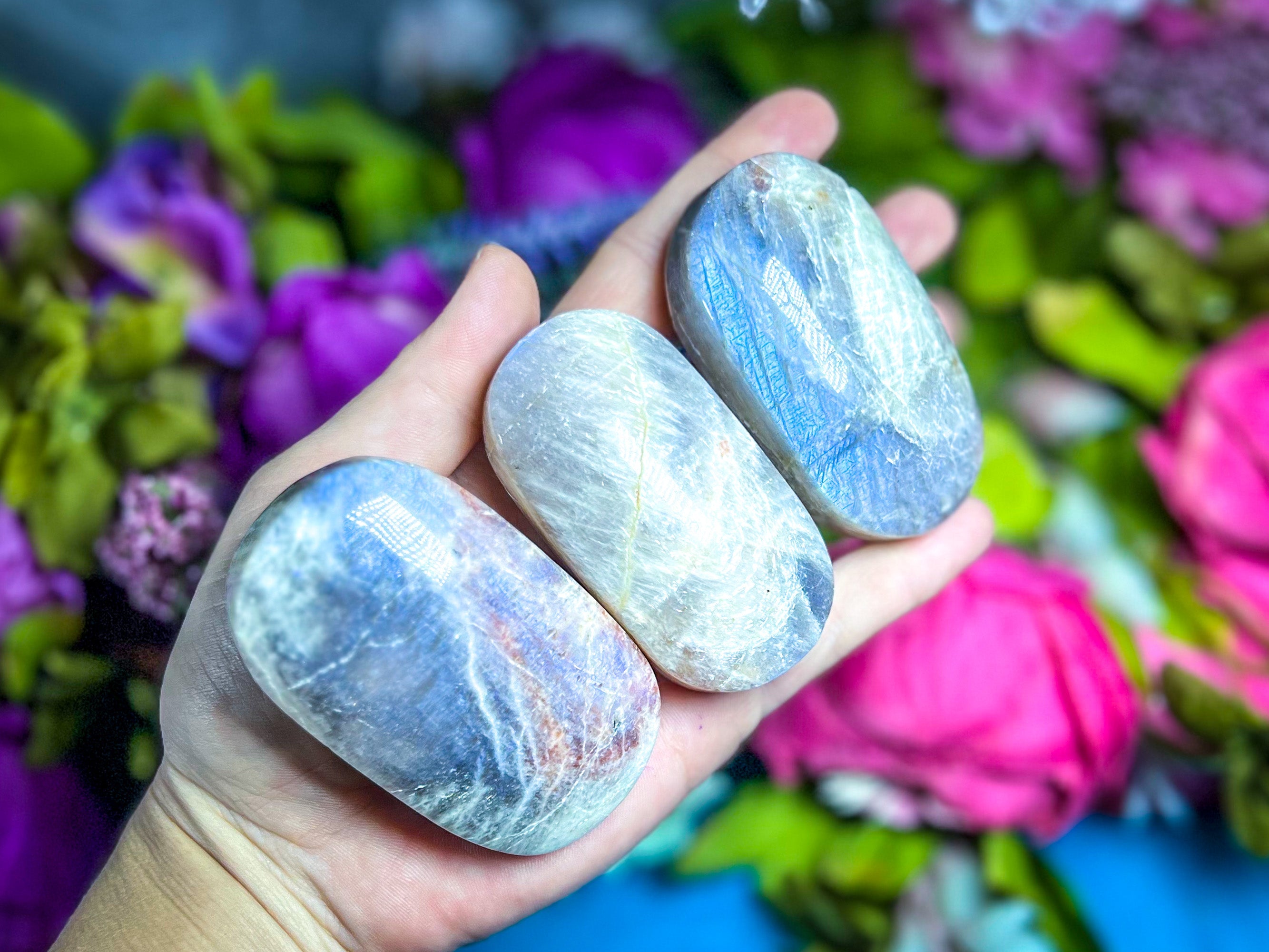 BLUE Moonstone Crystal Palmstones
