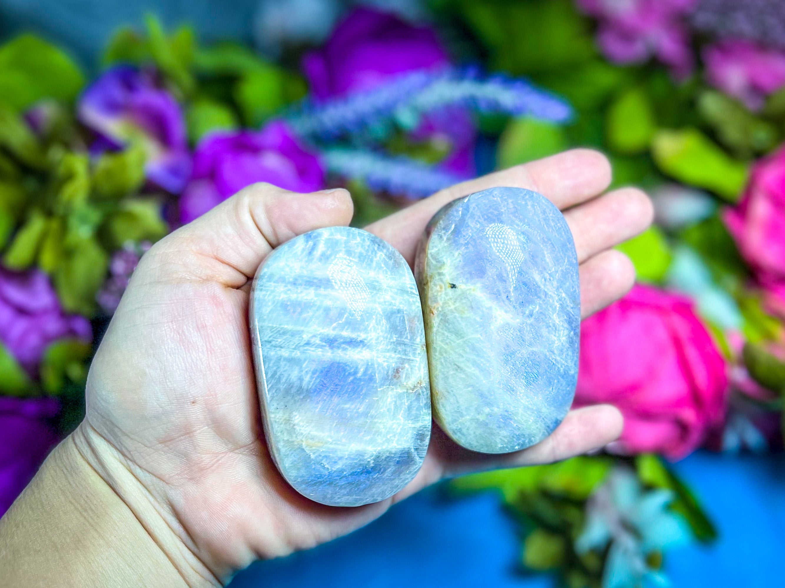 BLUE Moonstone Crystal Palmstones