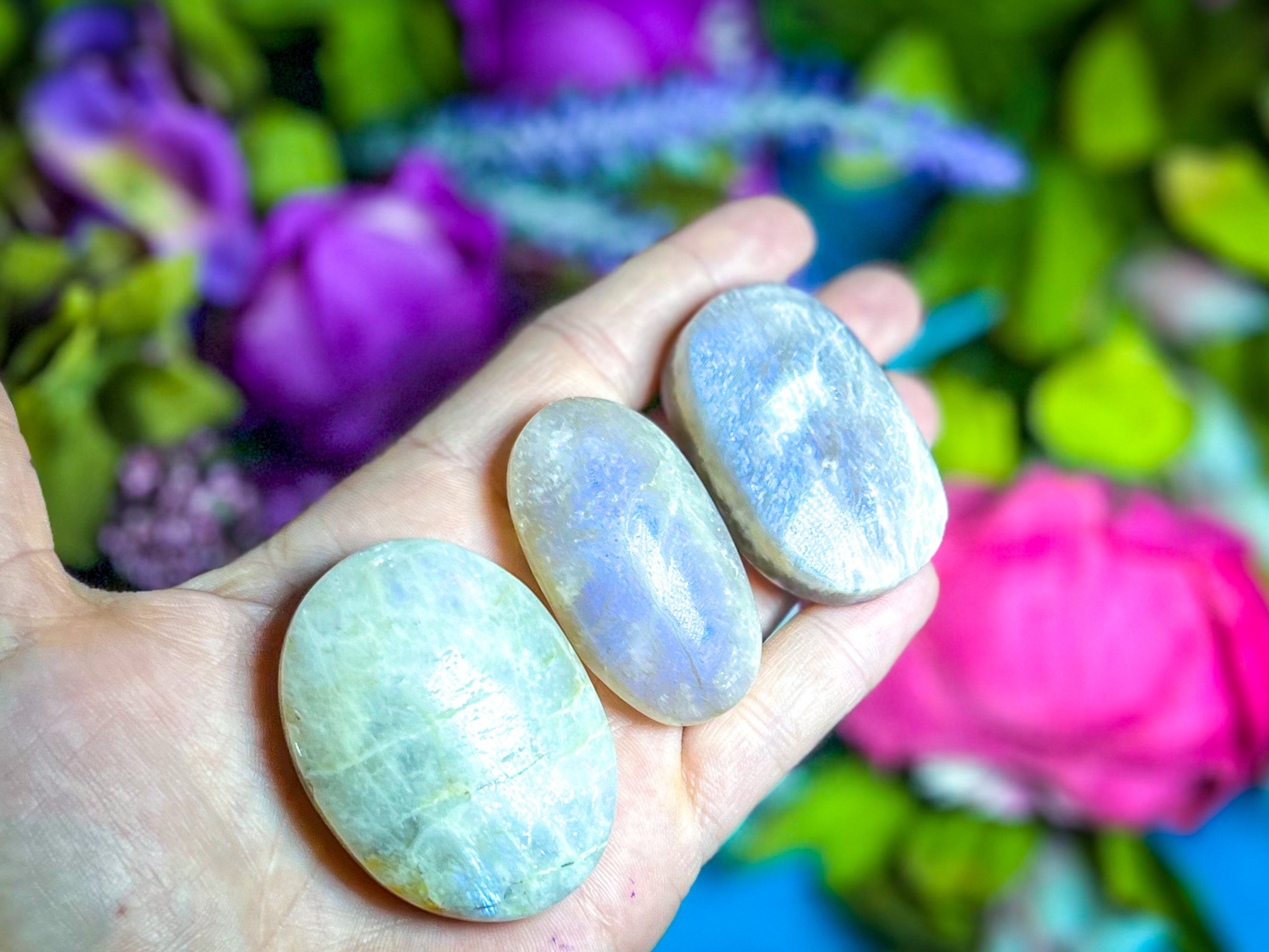 BLUE Moonstone Crystal Palmstones