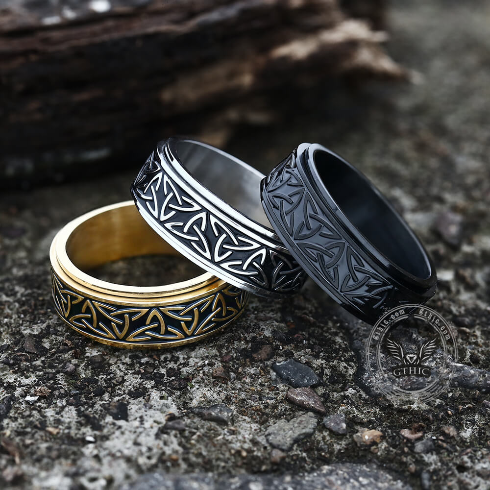 Celtic Triangle Knot Stainless Steel Viking Spinner Ring