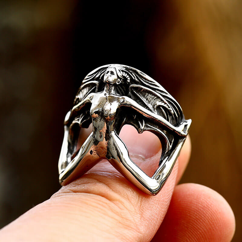 Demon Girl Lilith Stainless Steel Goth Ring