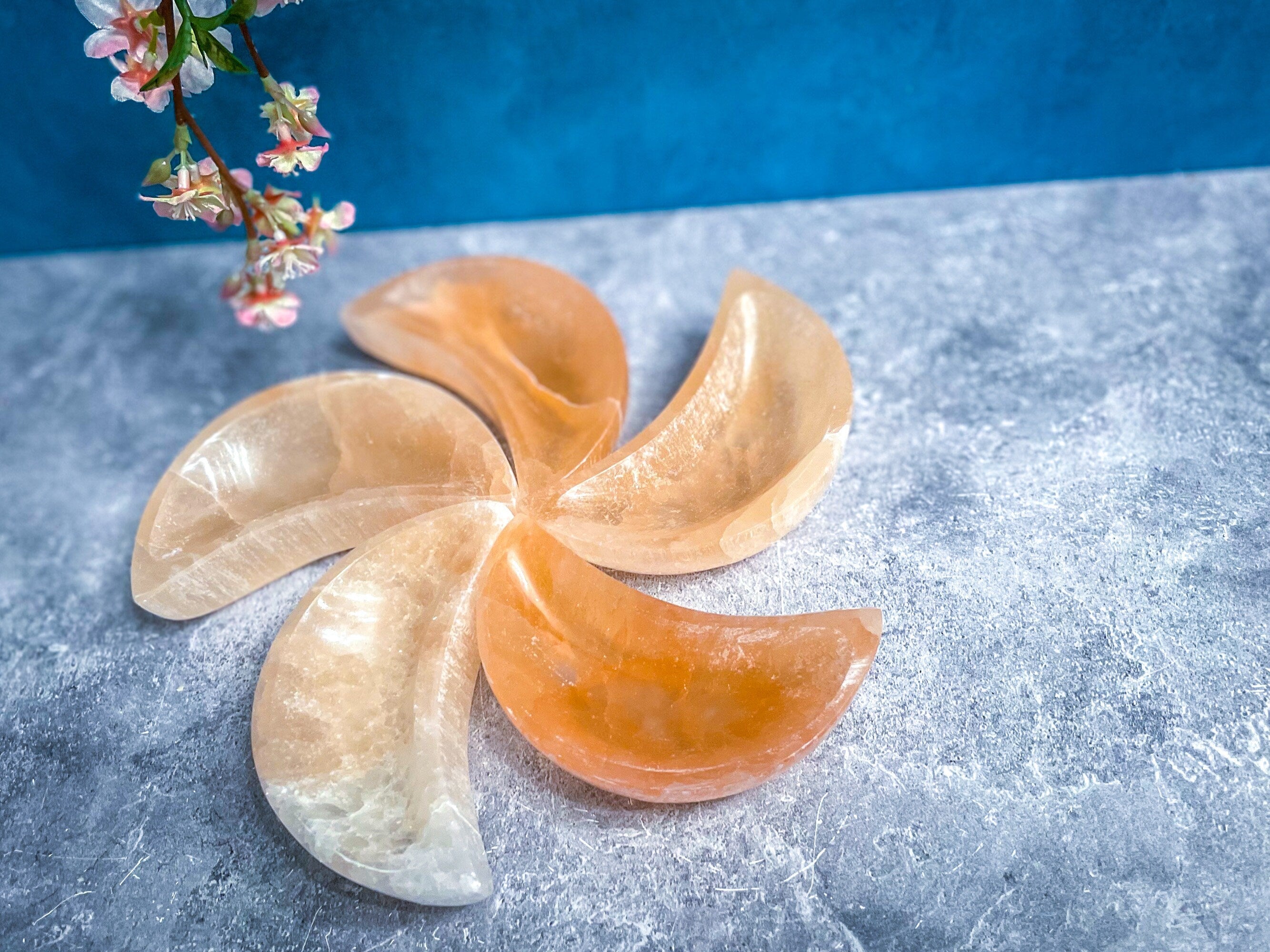 4" PEACH Selenite MOON Bowl