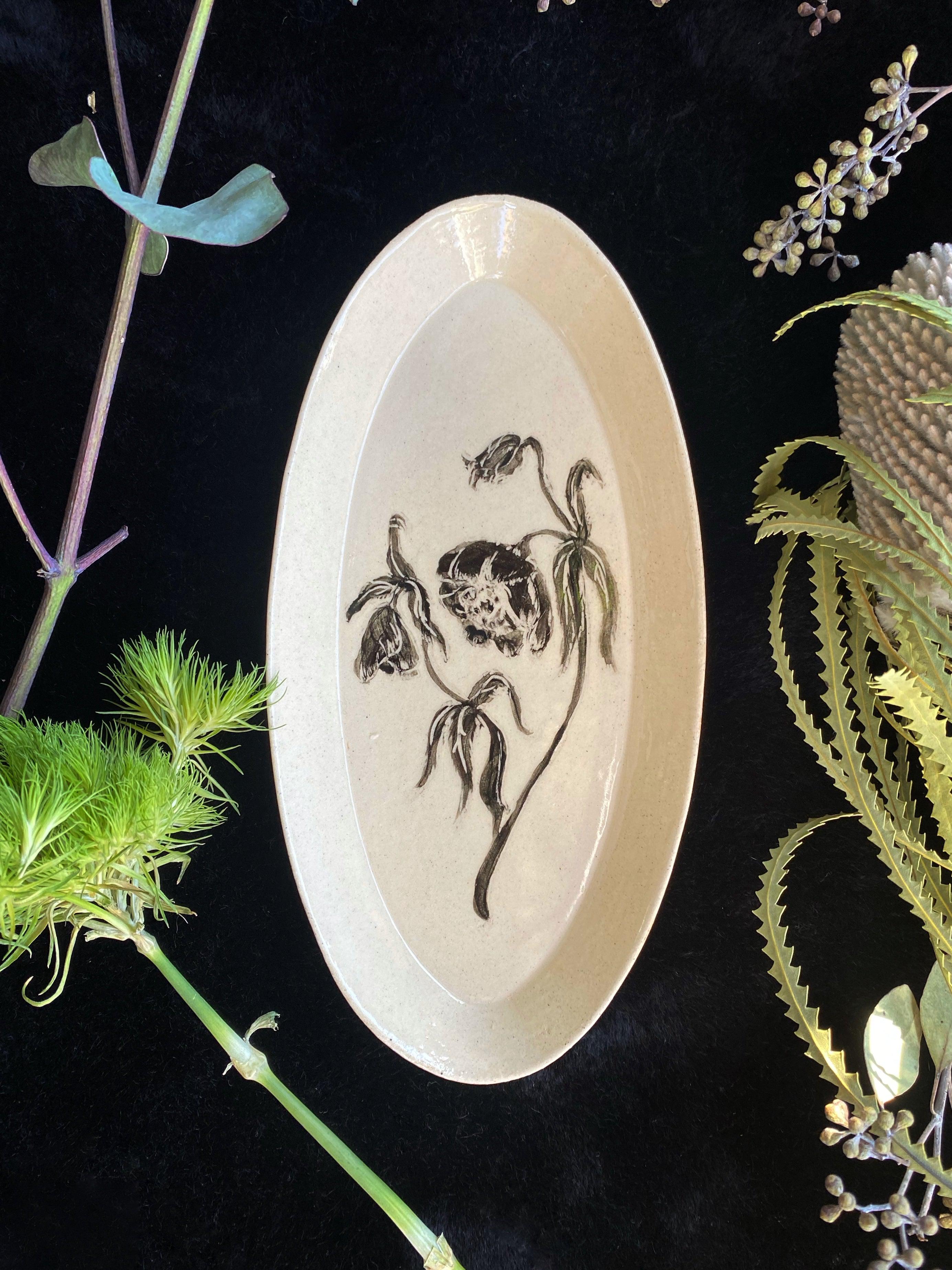 Black Sgraffito Hellabore Ceramic Offering Plates