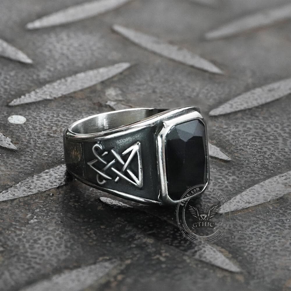 Lucifer Symbol Black Gem Stainless Steel Ring