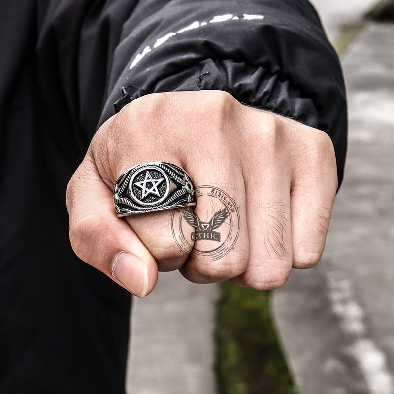 Pentagram/ Pentacle Goat Stainless Steel Ring