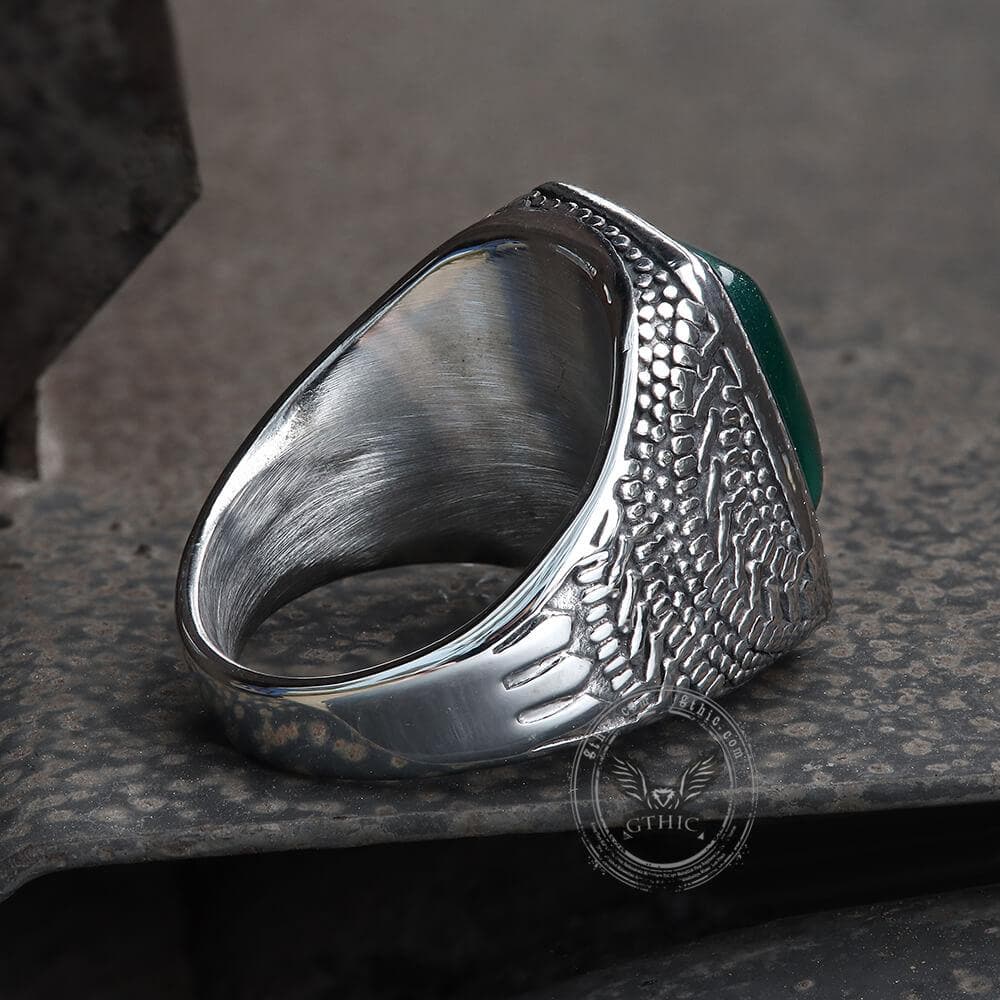 Retro Pattern Gemstone Stainless Steel Ring