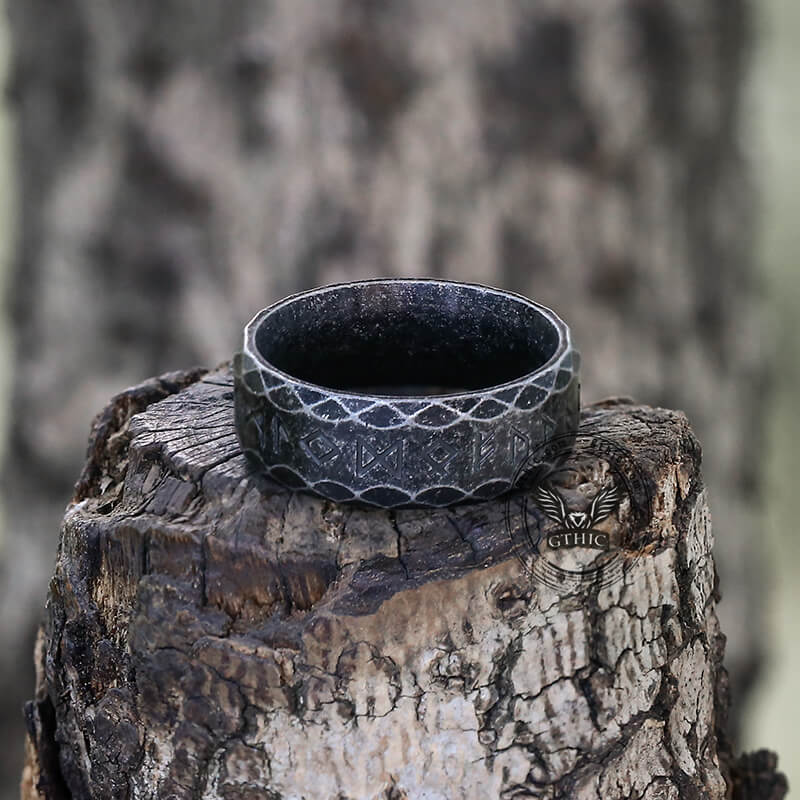 Scaled Pattern Runes Stainless Steel Viking Ring