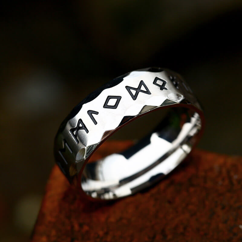 Scaled Pattern Runes Stainless Steel Viking Ring