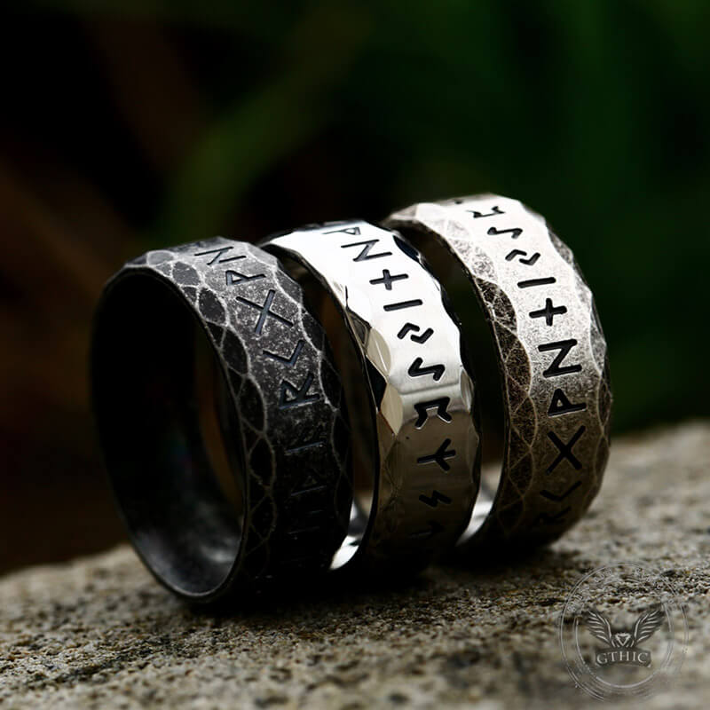 Scaled Pattern Runes Stainless Steel Viking Ring