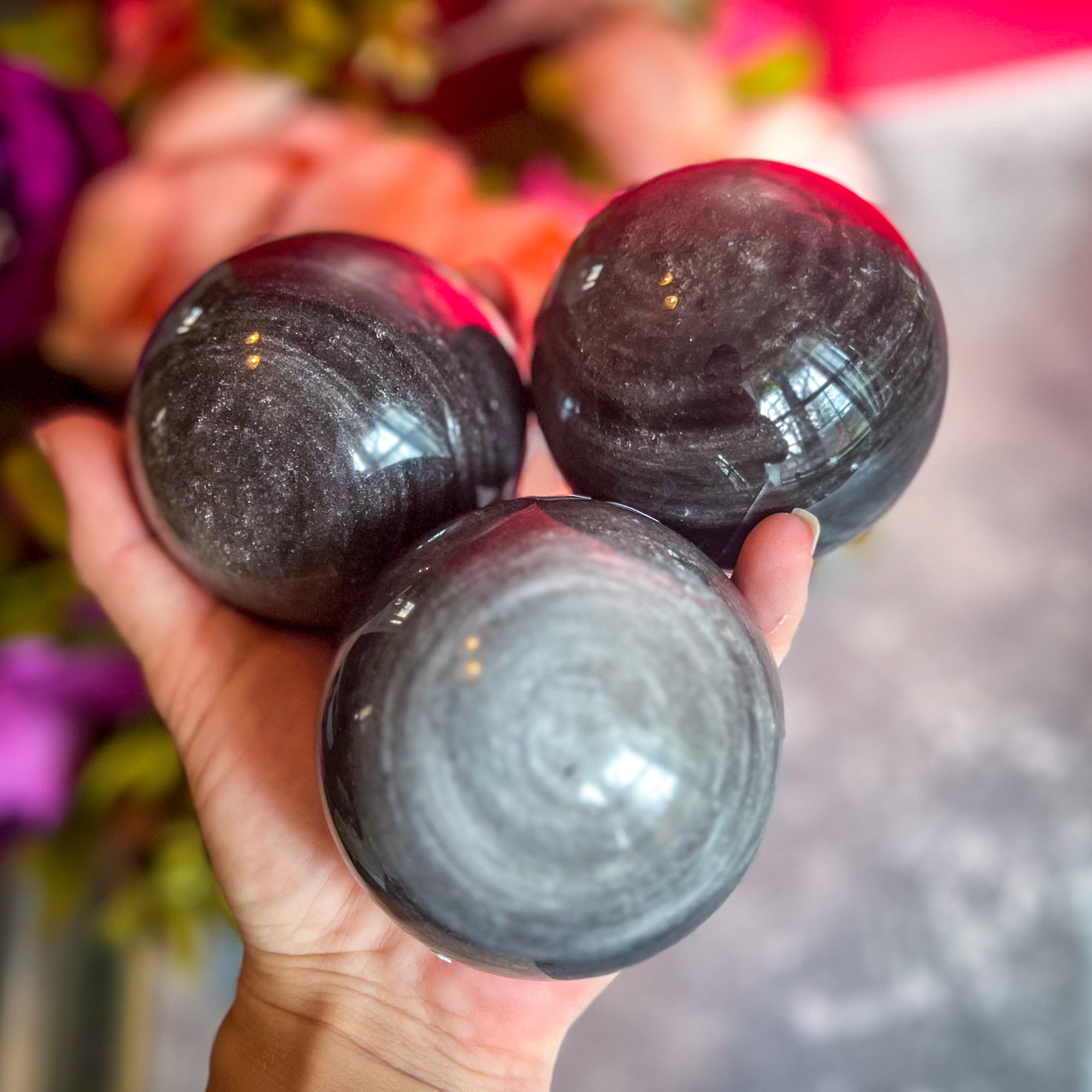 Silver Obsidian Crystal Spheres