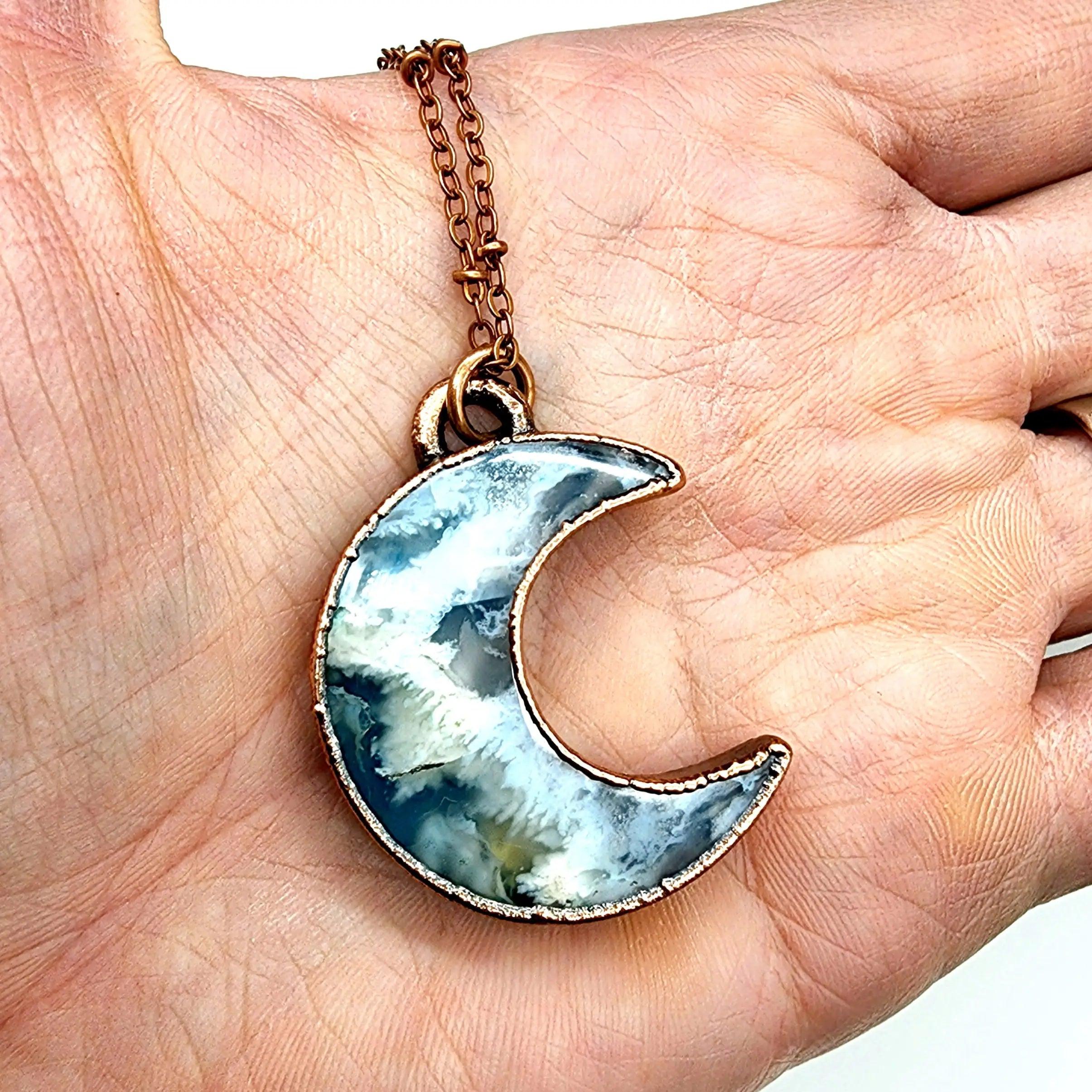 Once in A Blue Moon Crescent Necklace - Antique Copper