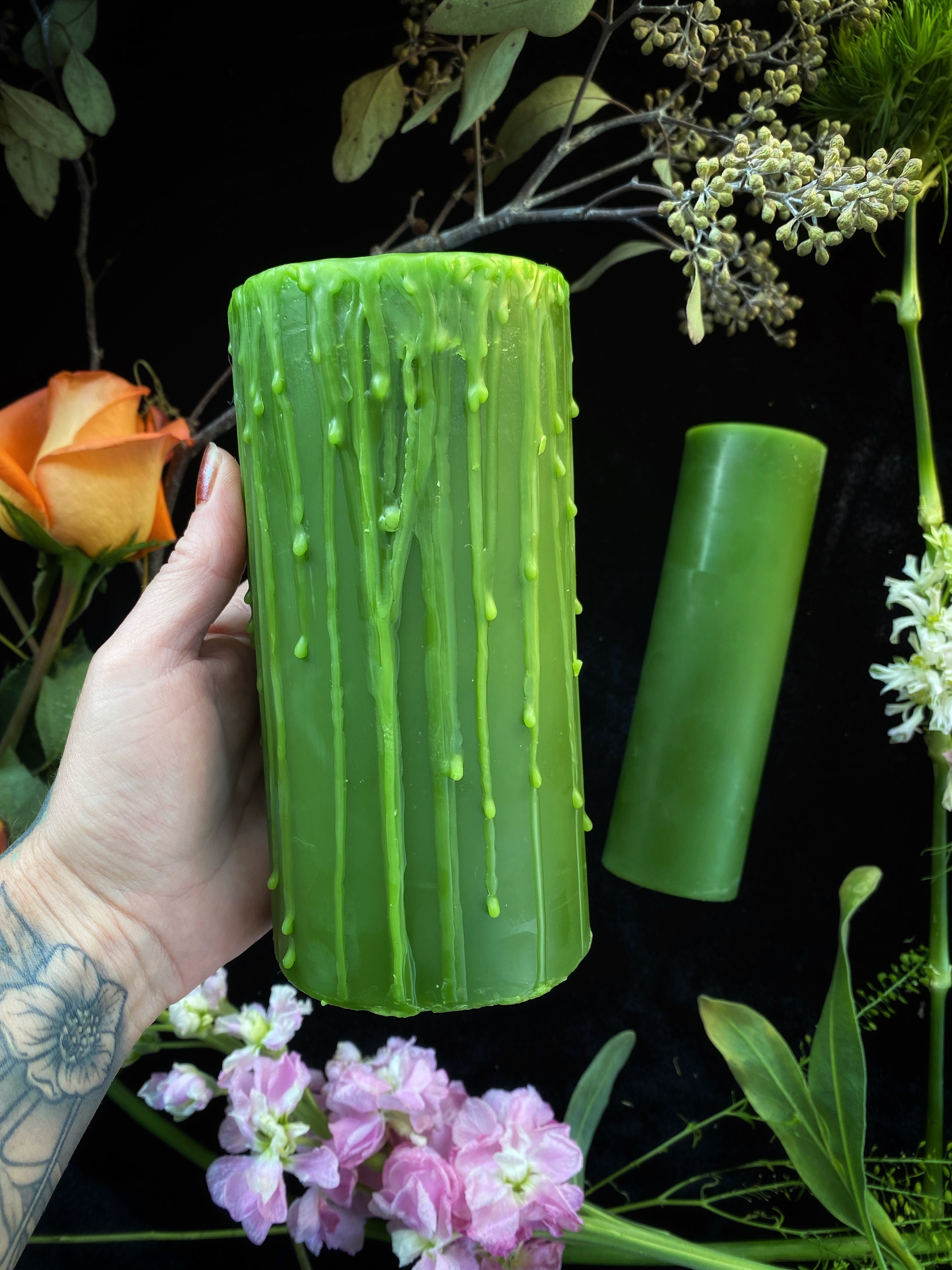 Green Beeswax Pillar Ritual Candles - Keven Craft Rituals