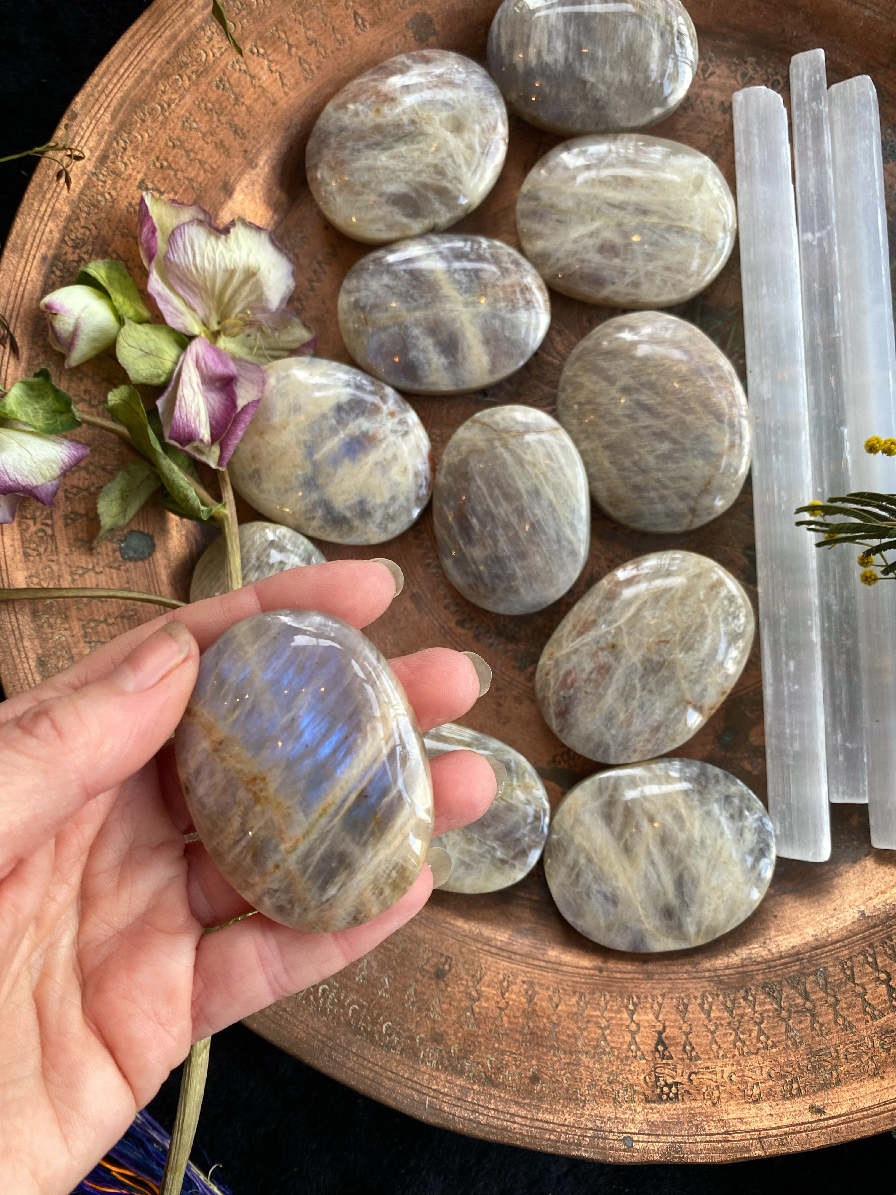 Blue Flash Moonstone Palmstones