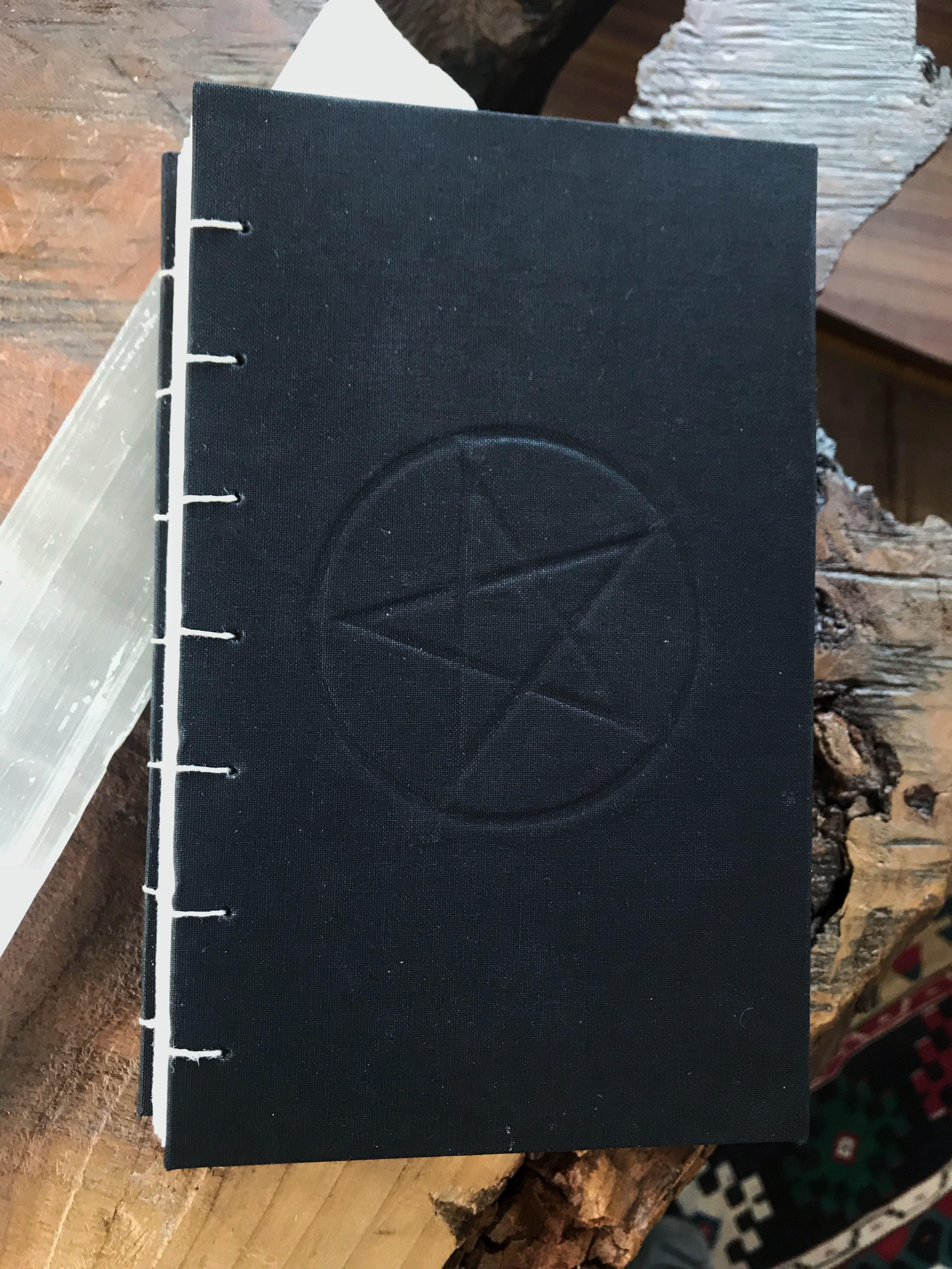 Coptic Bound Grimoire - Black Linen Embossed Pentacle - Keven Craft Rituals