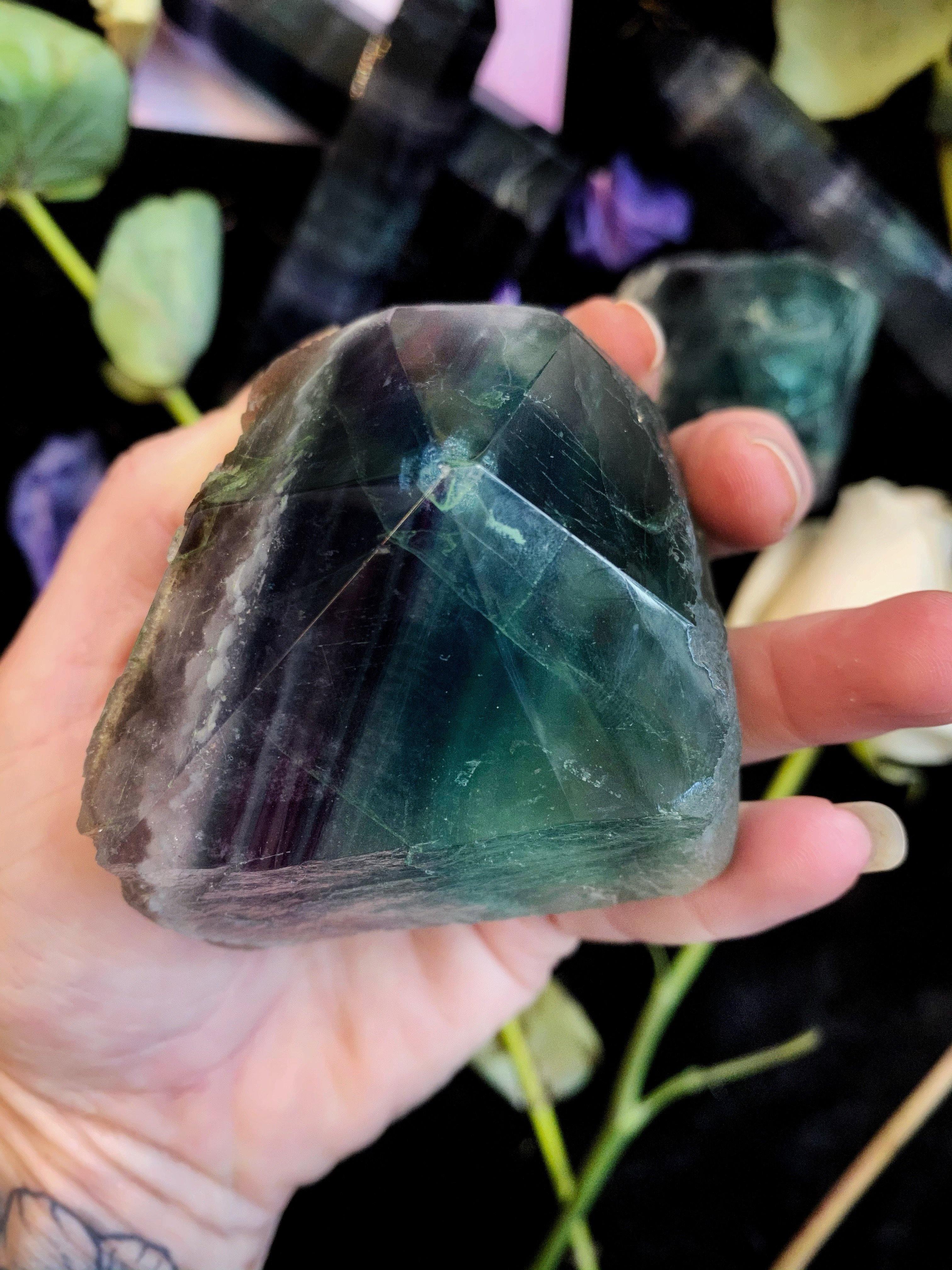 Fluorite Crystal Rough Chunk w/ Polished Point - L - qmeb