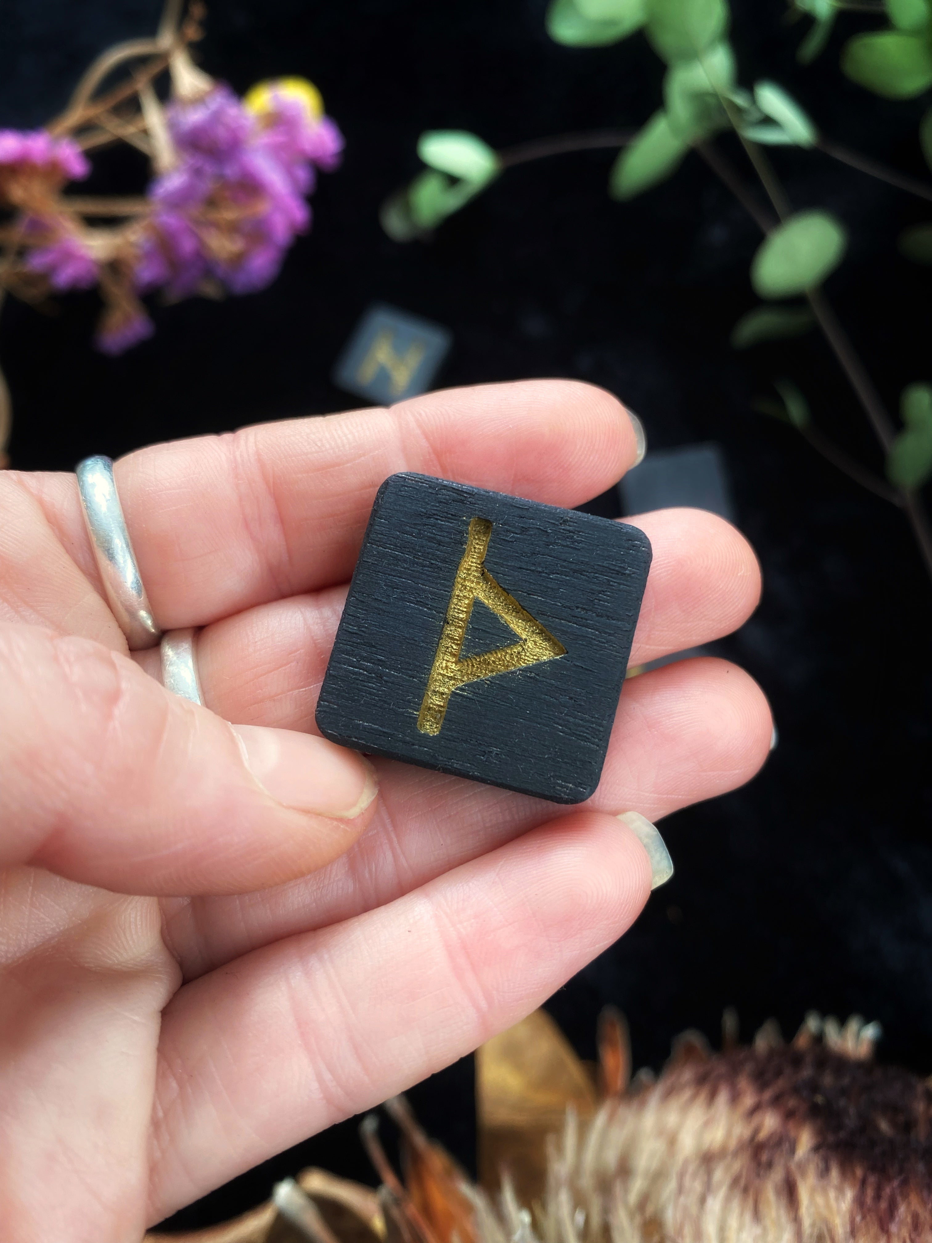 Vegvisir (Protection) - Elder Futhark Box and Runes on Iron Soaked (Ebonized) Walnut w/ Color Details