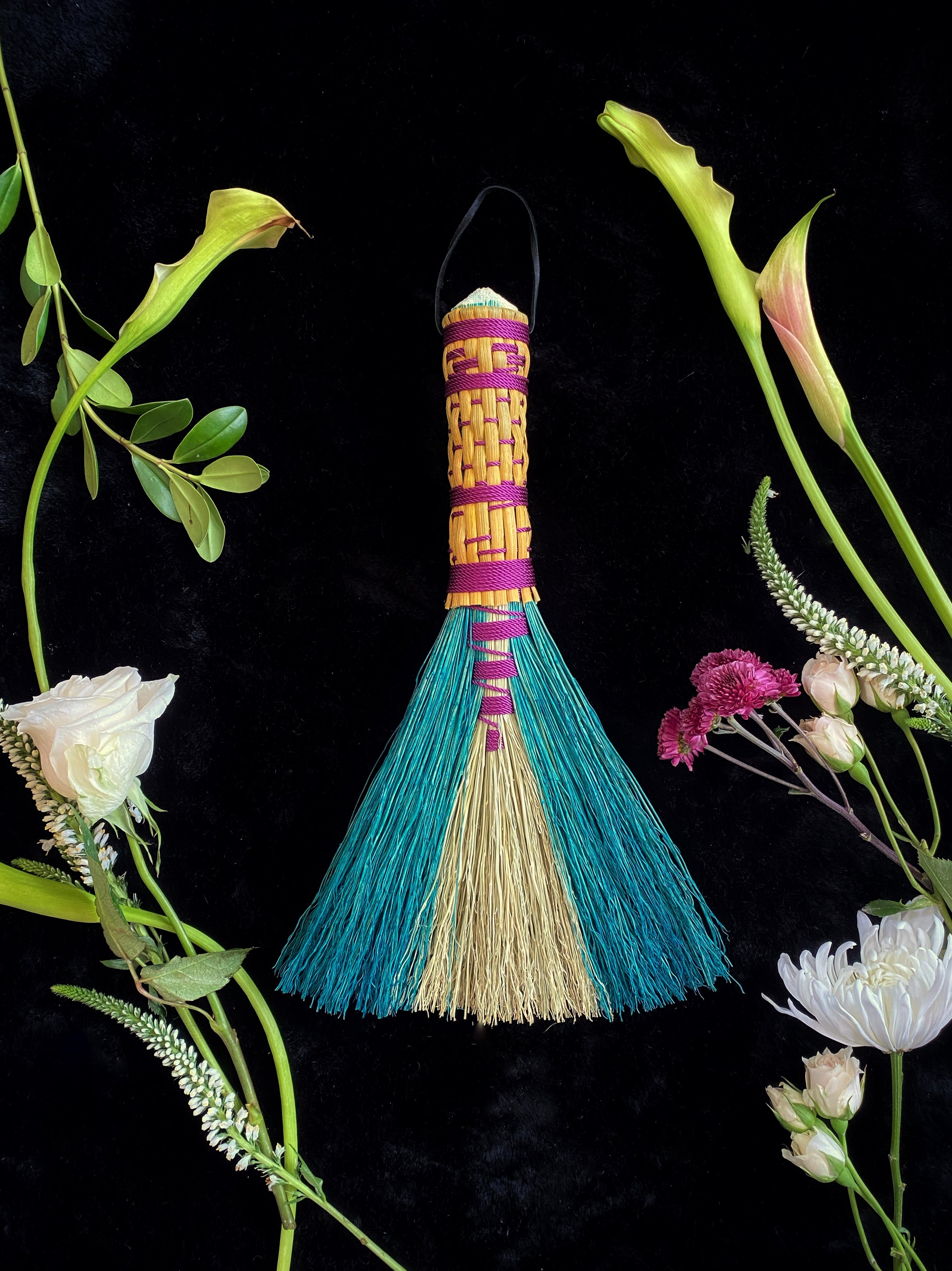 Hand Dyed, Woven Handle Hawk Tail Brooms