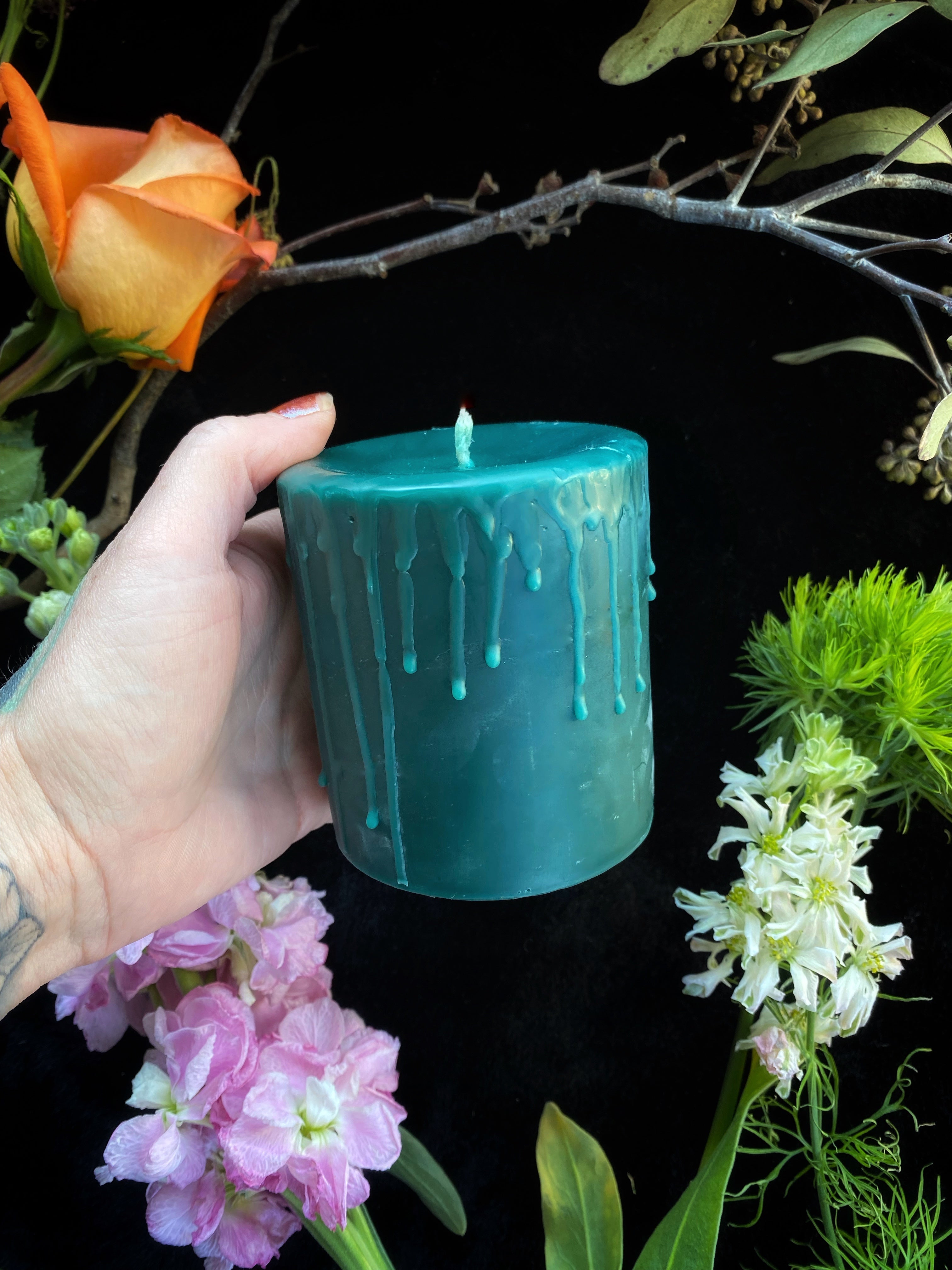 Forrest Green Beeswax Pillar Ritual Candles - Keven Craft Rituals