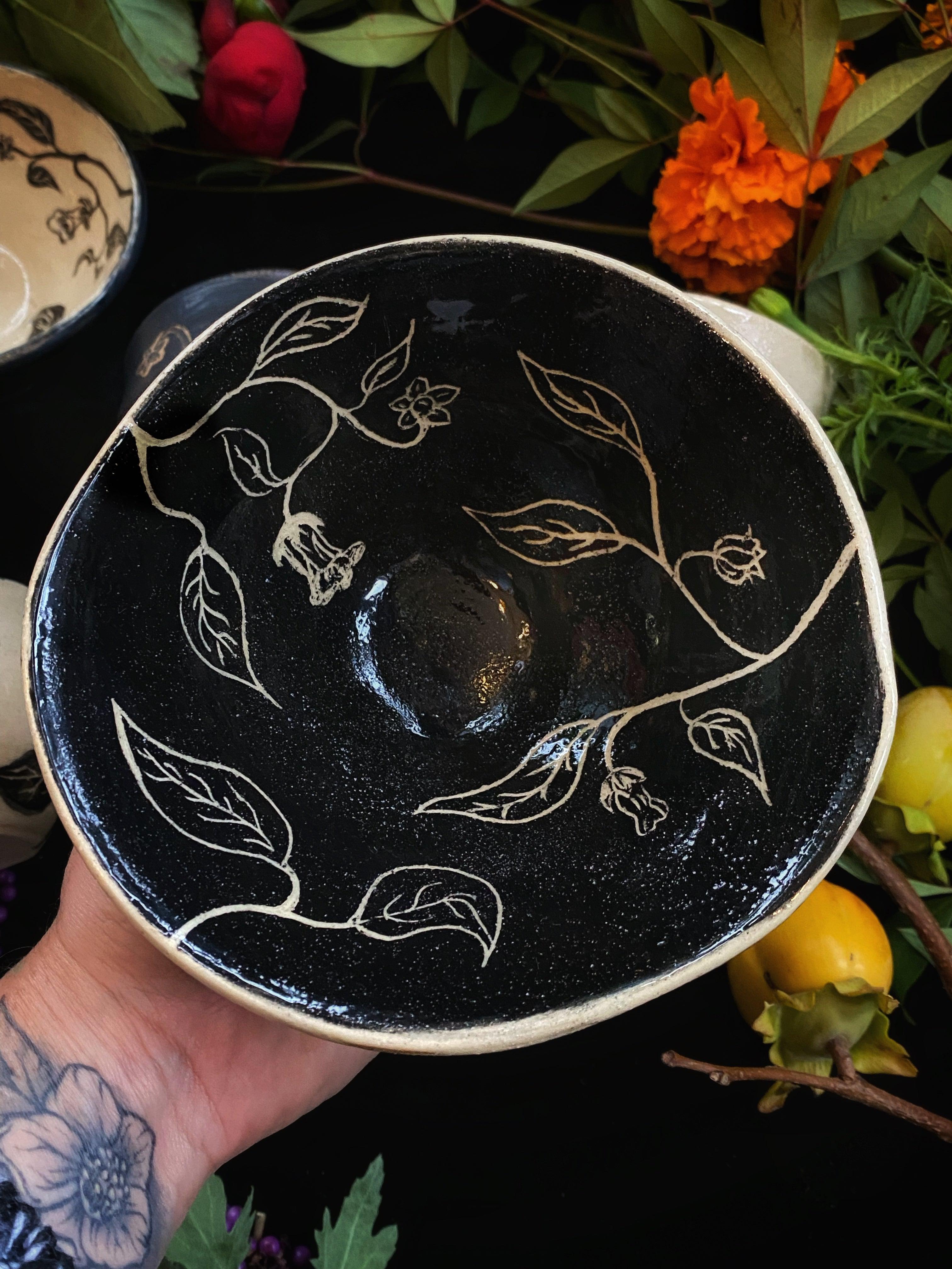 Black Sgraffito Belladonna Mugs, Cups, & Bowls - Keven Craft Rituals