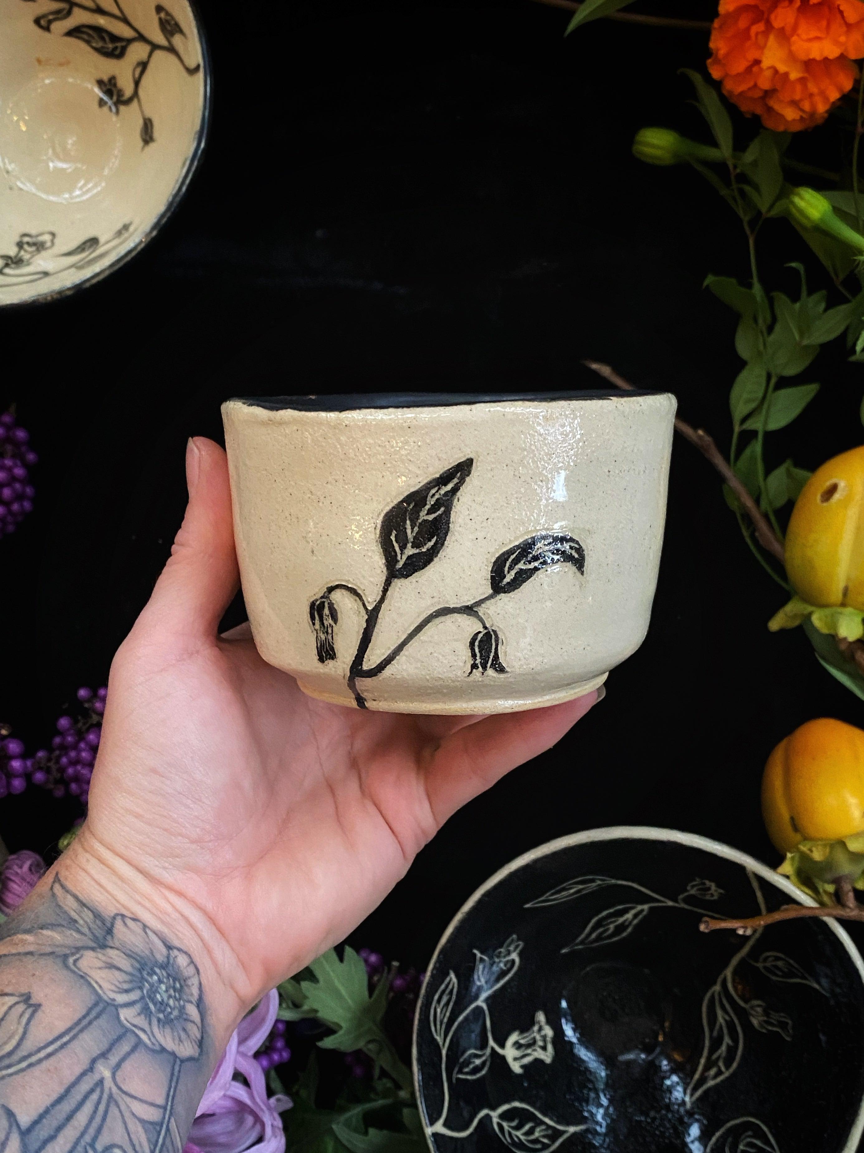 Black Sgraffito Belladonna Mugs, Cups, & Bowls - Keven Craft Rituals