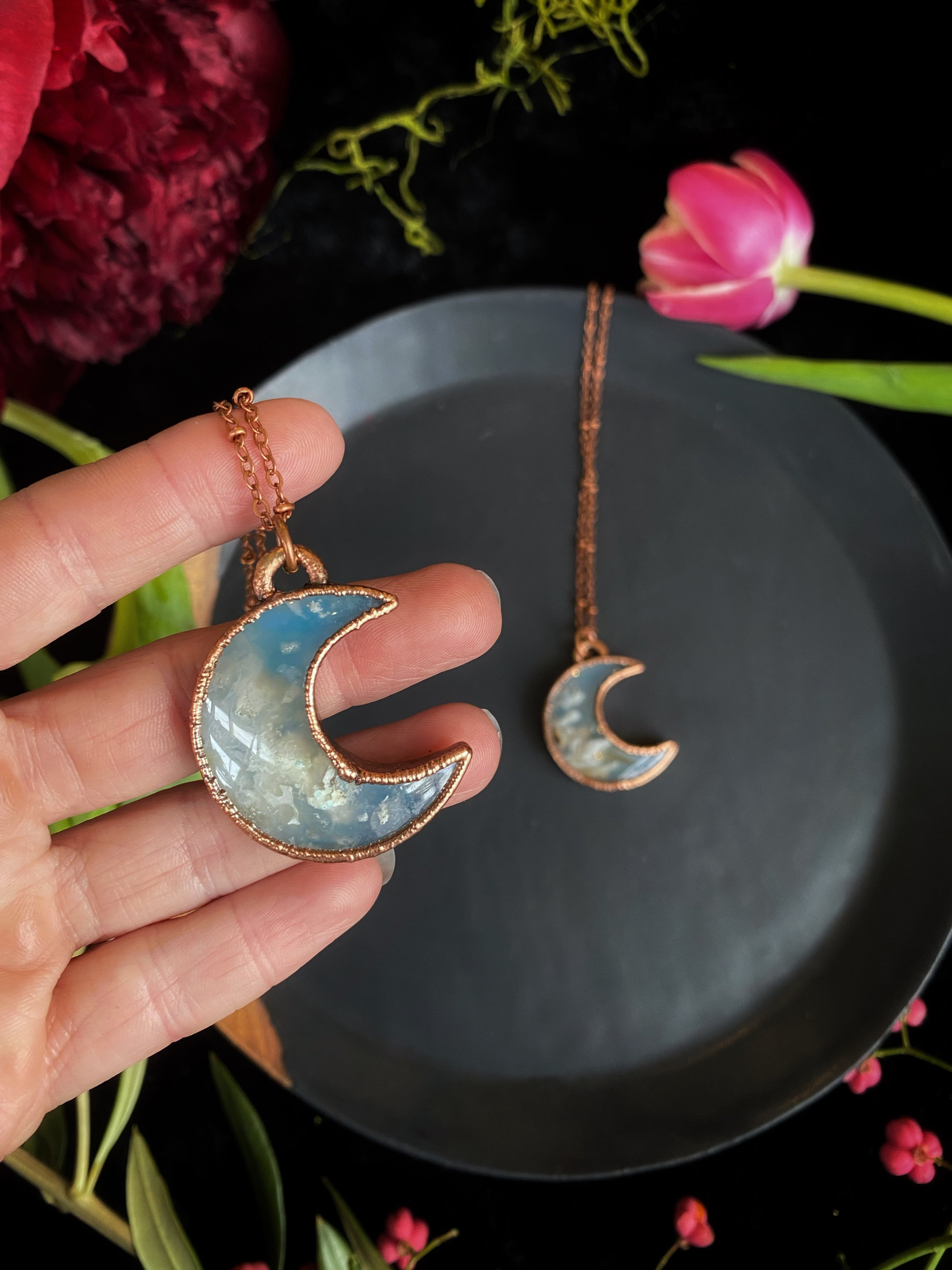 Once in A Blue Moon Crescent Necklace - Antique Copper