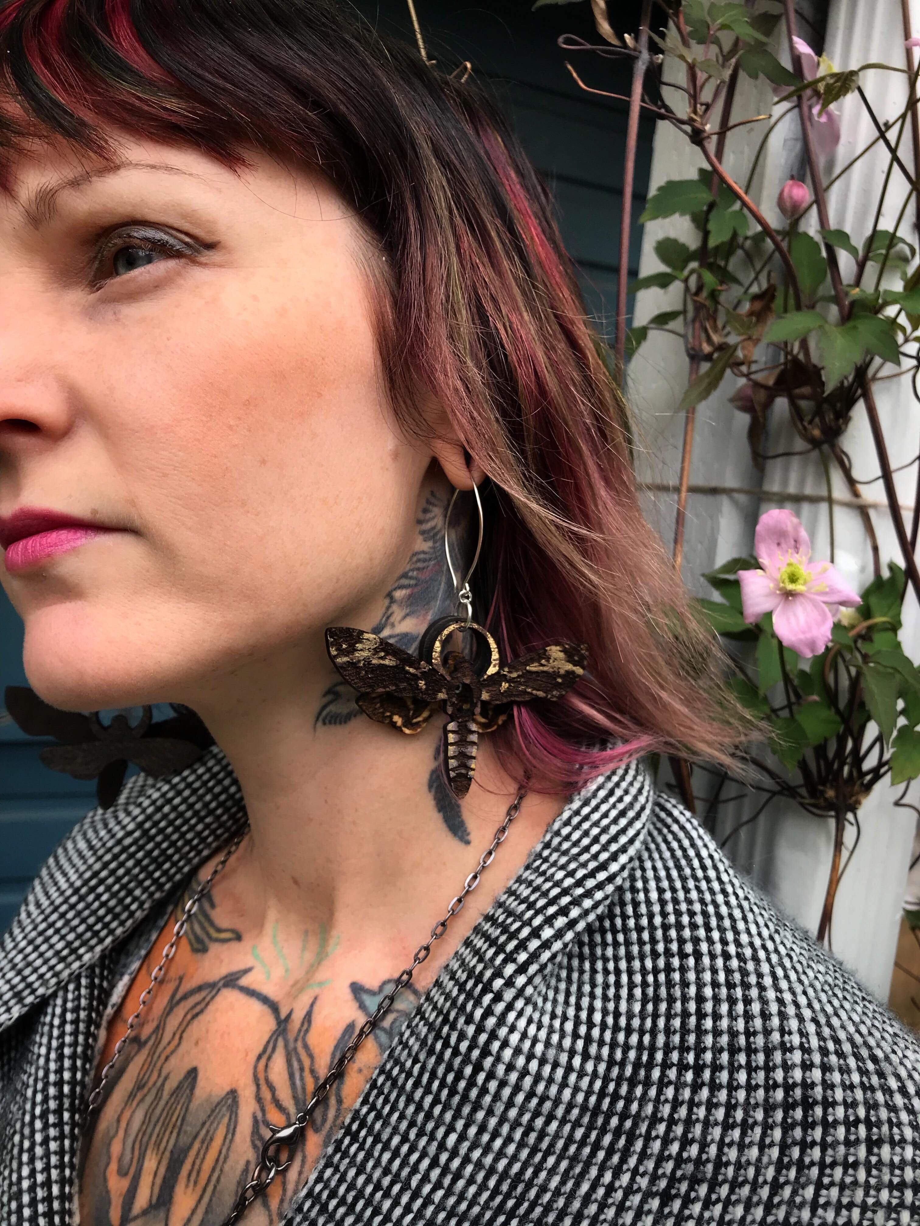 Death Moth, Wooden Earrings - Keven Craft Rituals