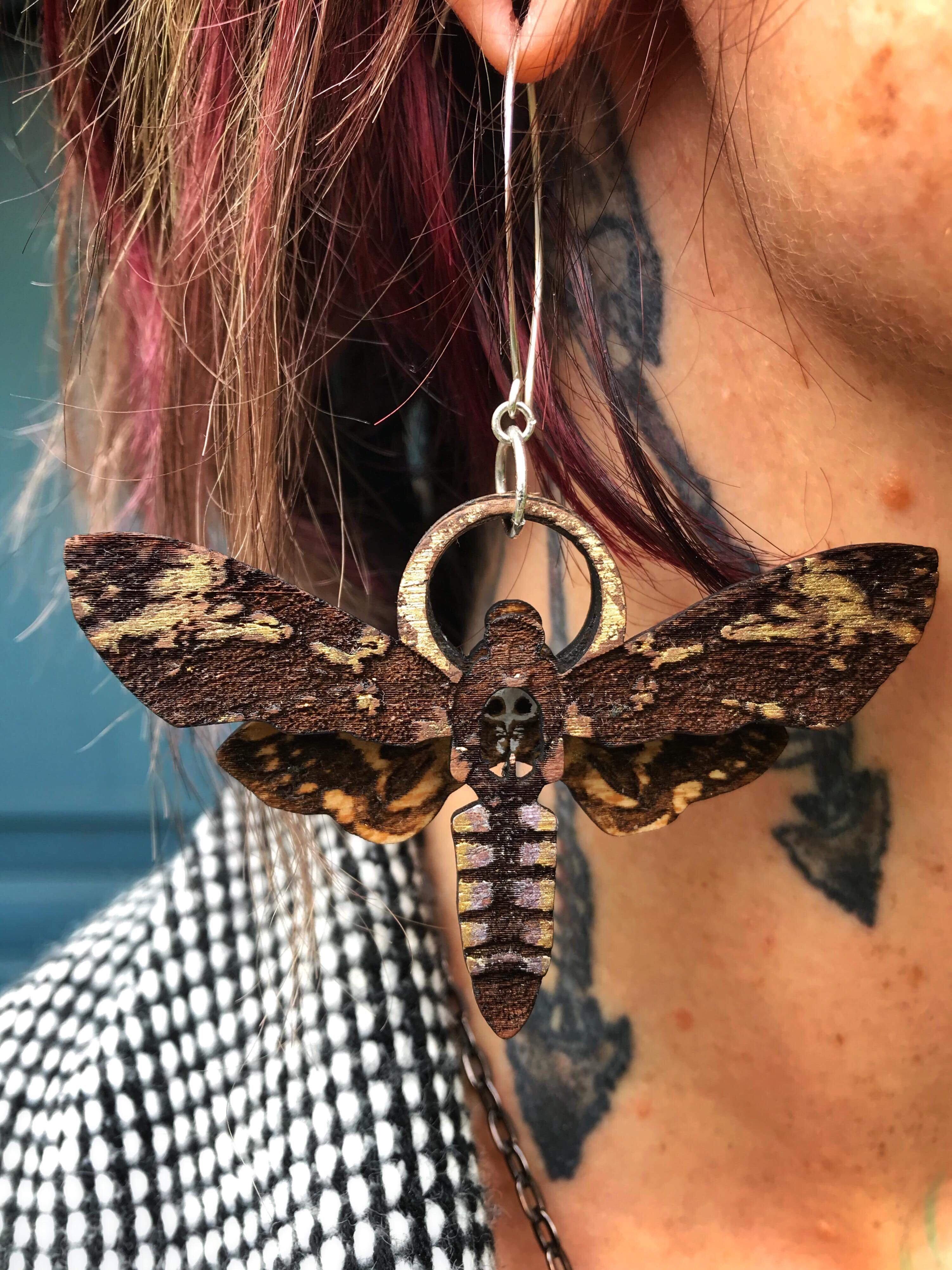 Death Moth, Wooden Earrings - Keven Craft Rituals