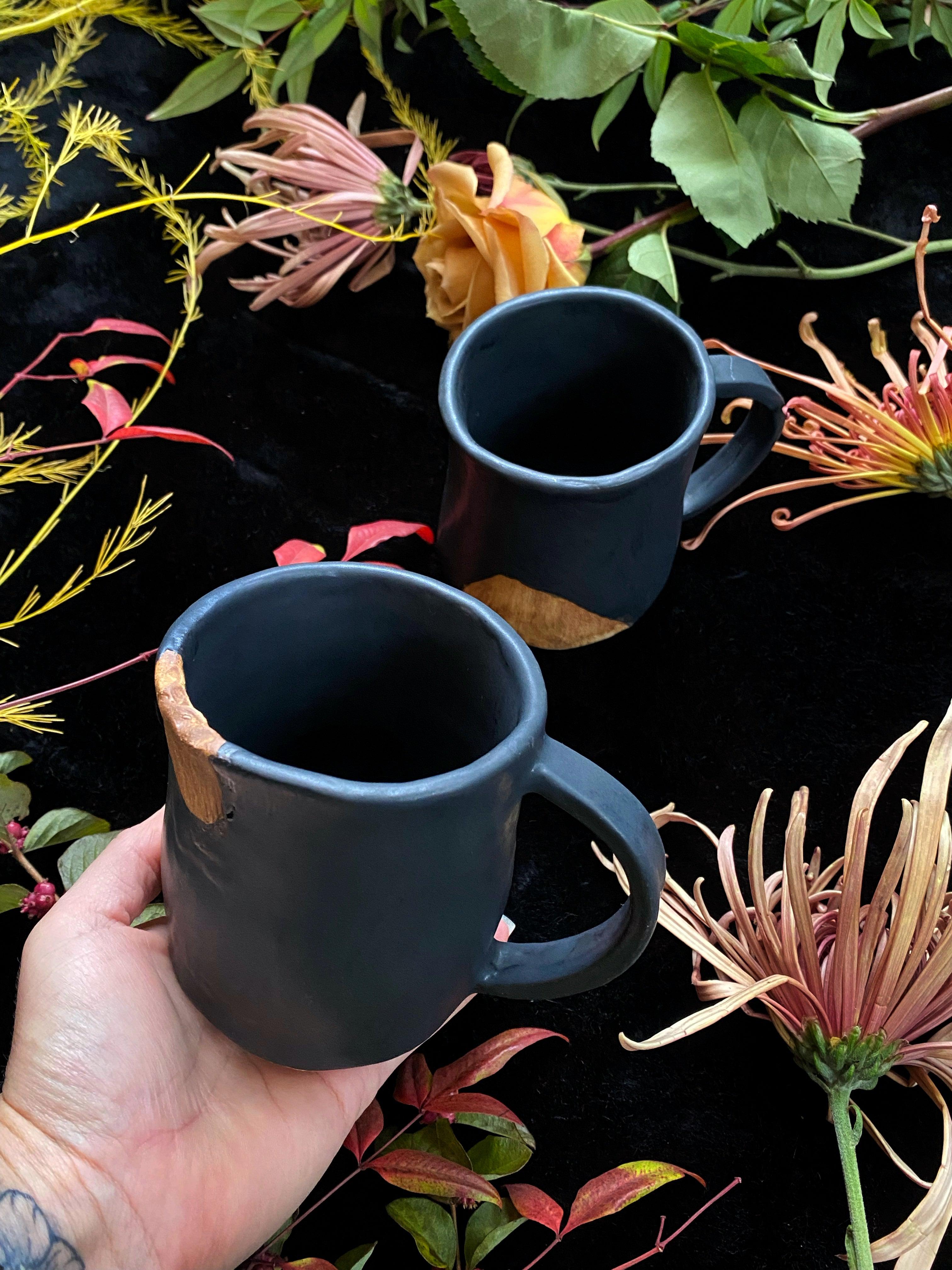 Matte Black w/ Wood Texture Ceramic Mugs - Keven Craft Rituals