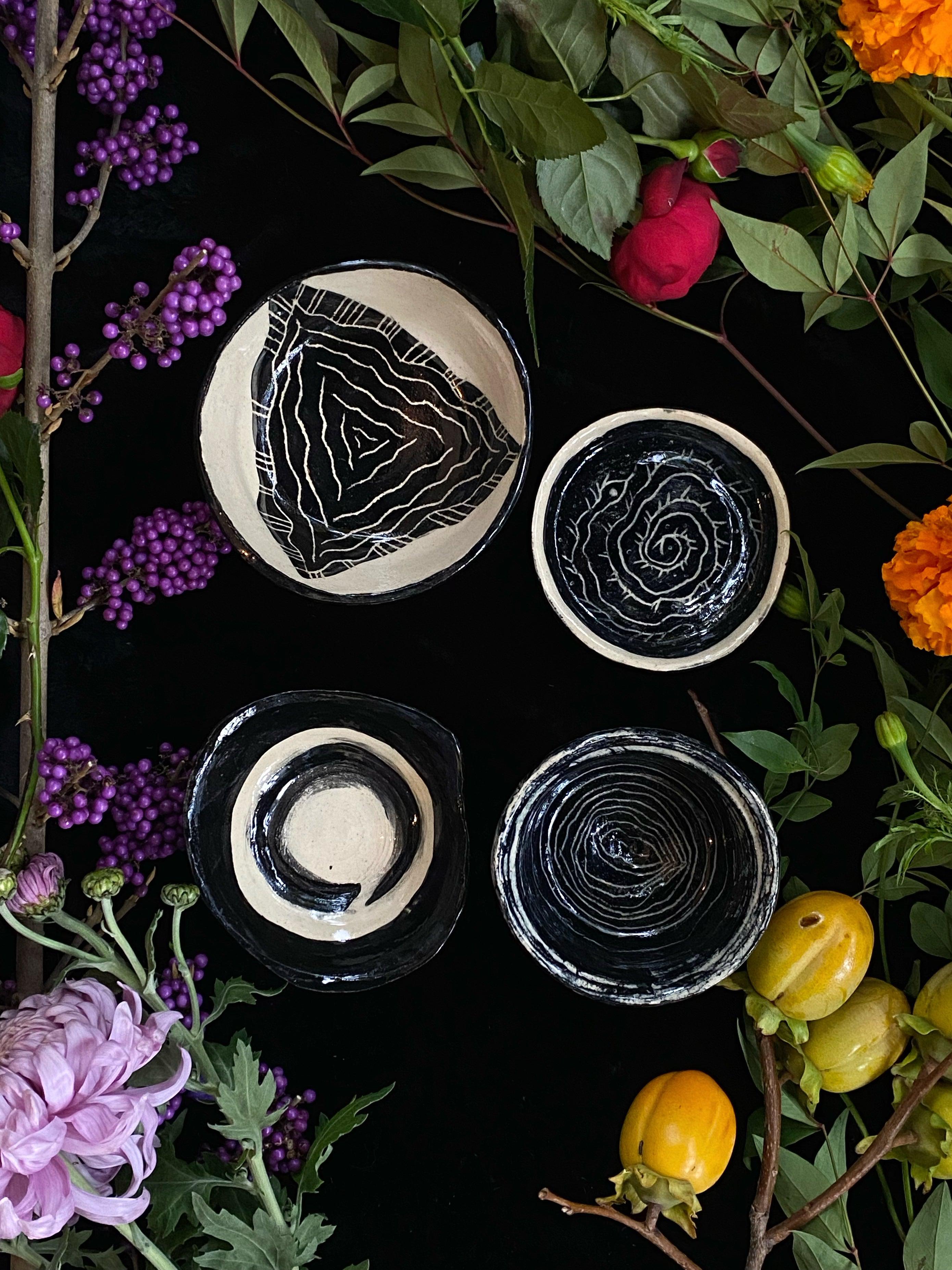 Black Sgraffito Black / White Abstract M-L Bowls & Dishes - Keven Craft Rituals