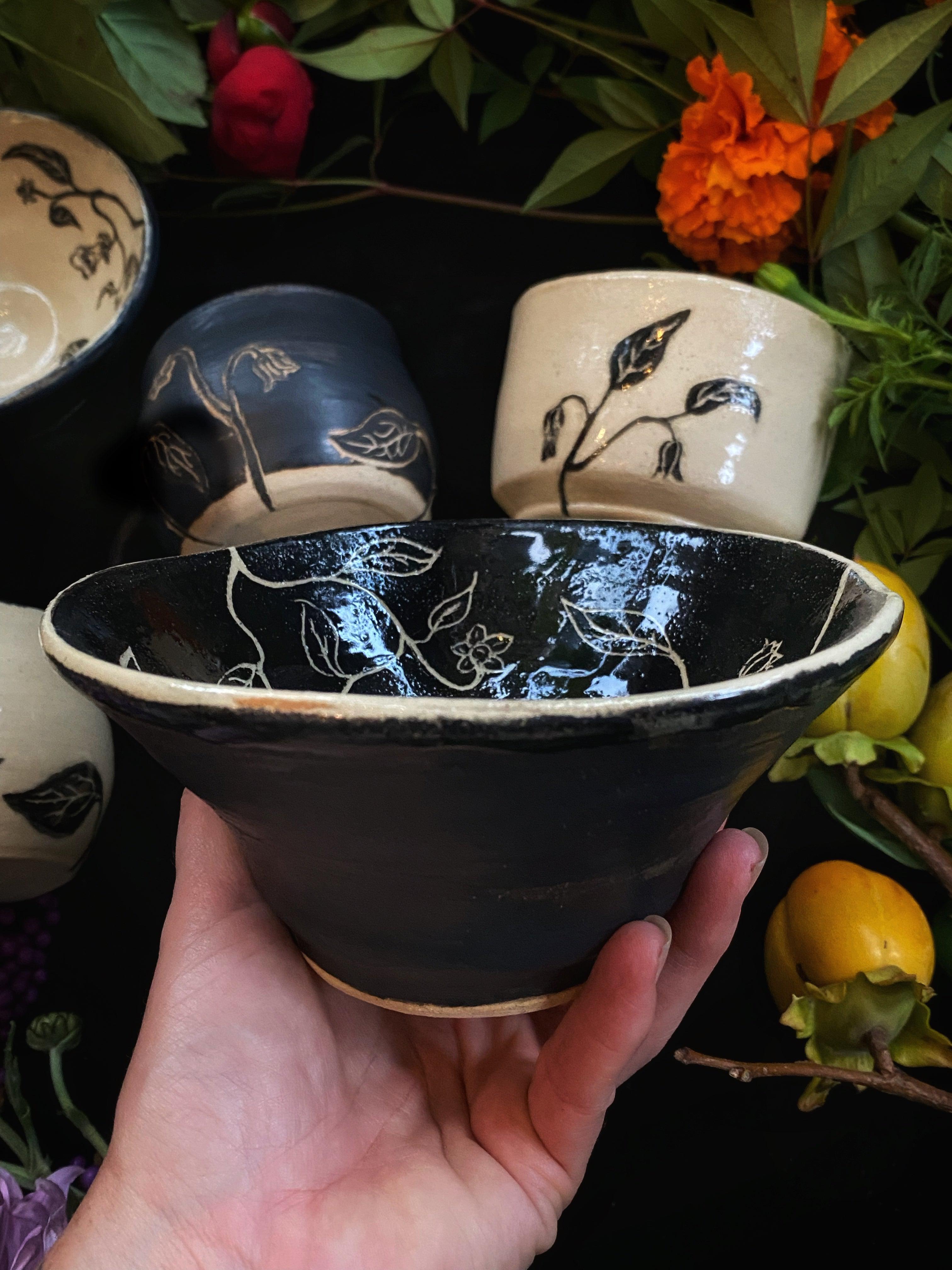 Black Sgraffito Belladonna Mugs, Cups, & Bowls - Keven Craft Rituals