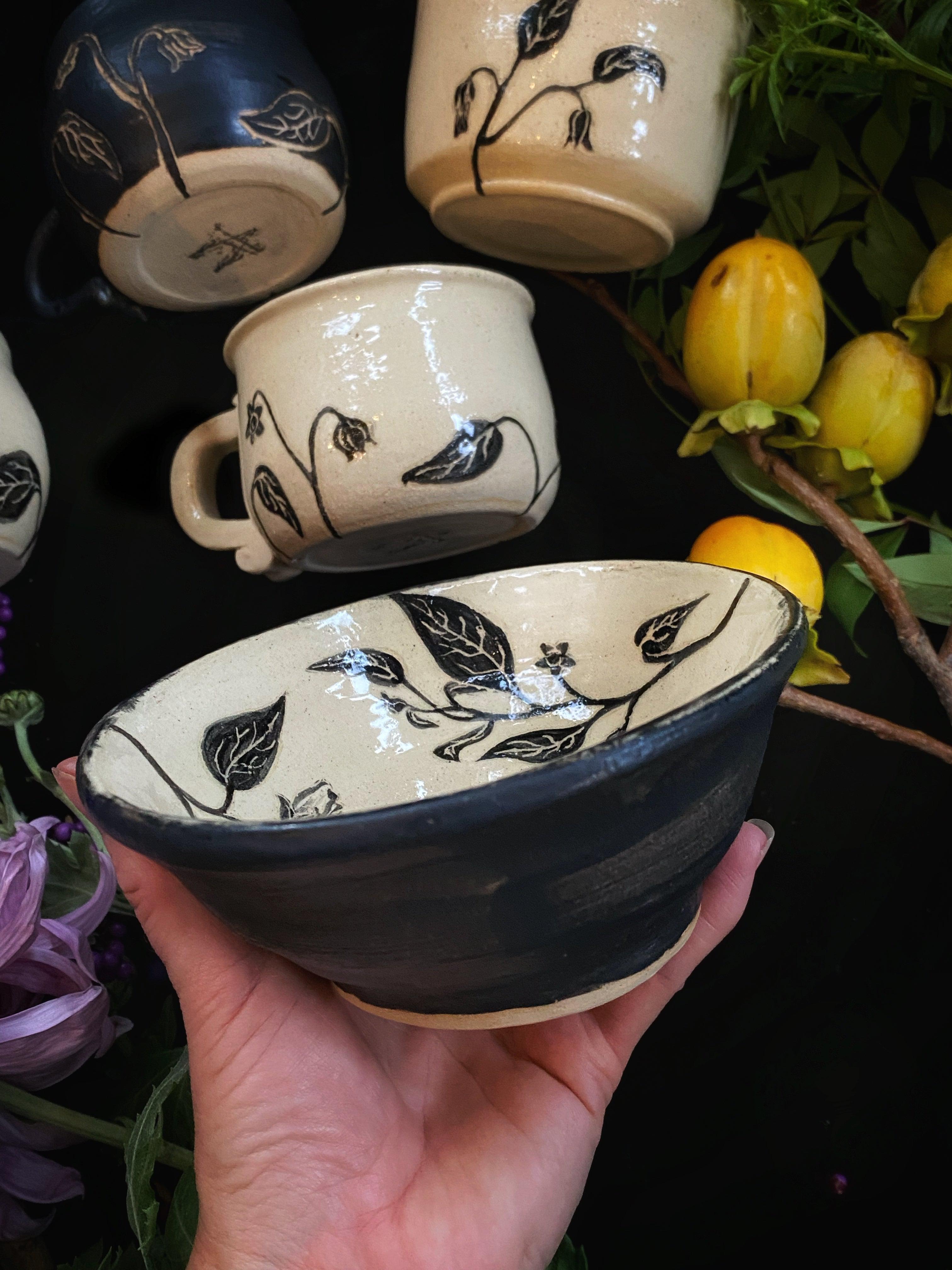 Black Sgraffito Belladonna Mugs, Cups, & Bowls - Keven Craft Rituals