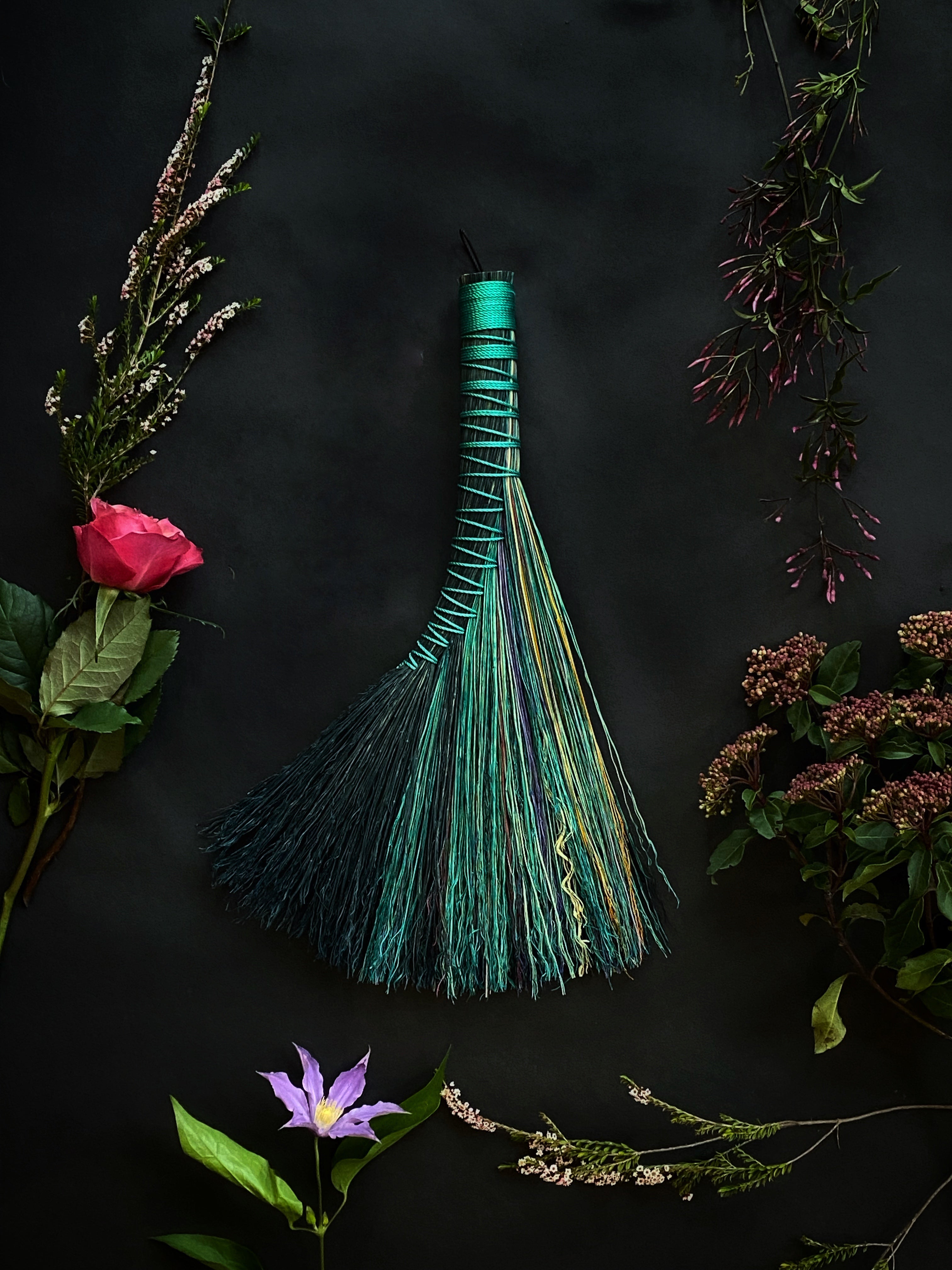 Mermaid Tail, (Turkey Tail) Turquoise Wrapped Brooms