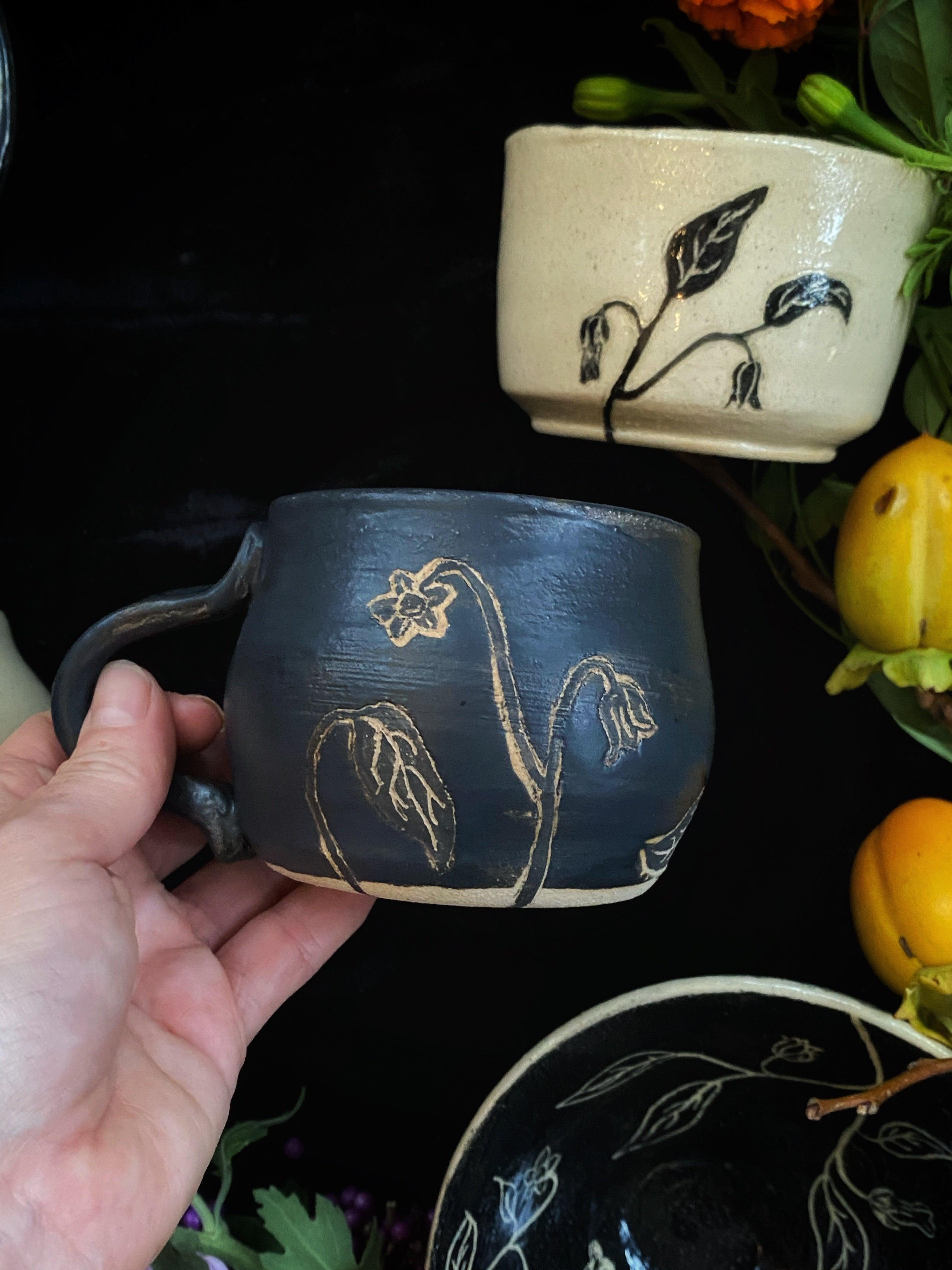 Black Sgraffito Belladonna Mugs, Cups, & Bowls - Keven Craft Rituals