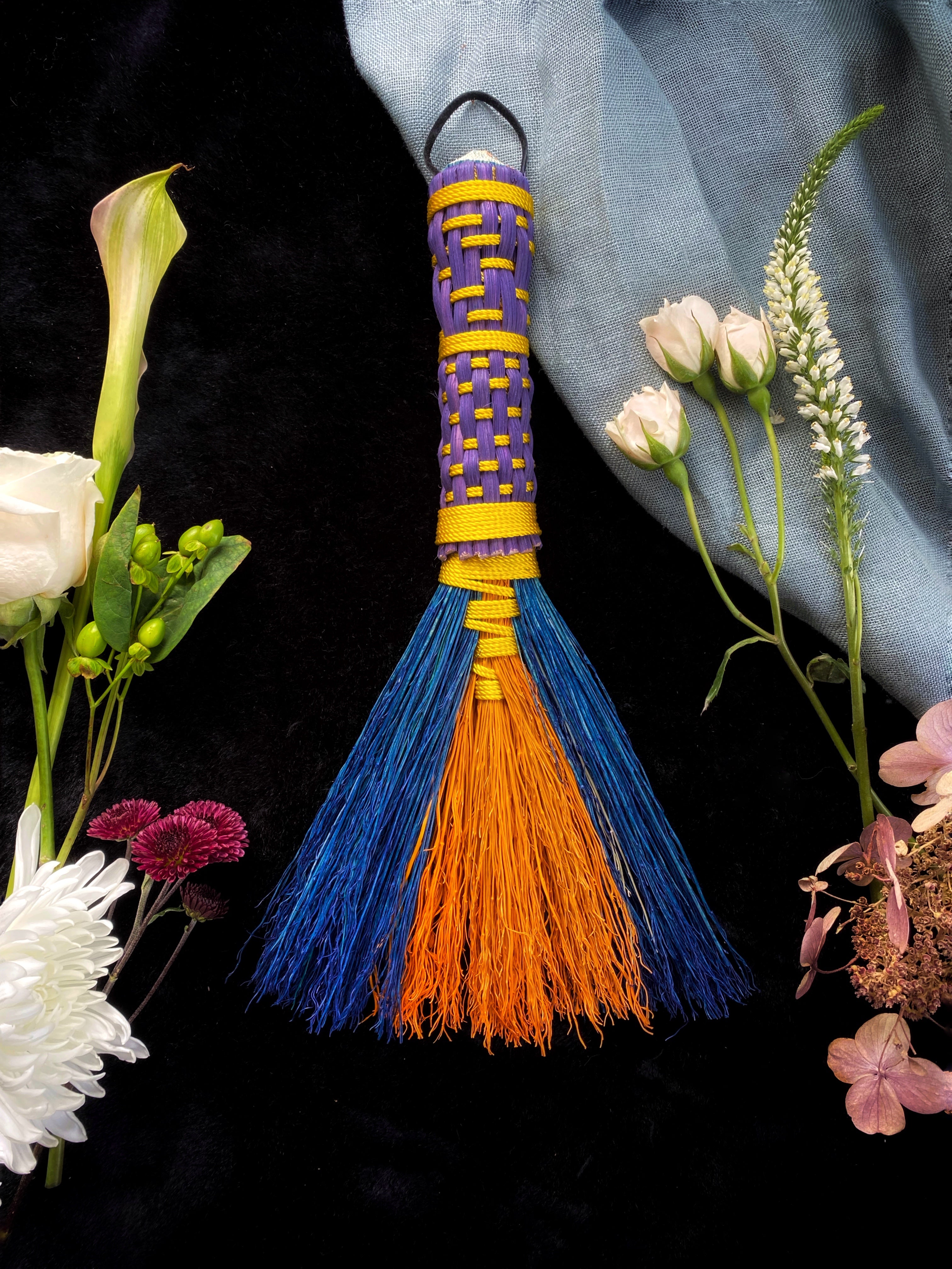 Hand Dyed, Woven Handle Hawk Tail Brooms