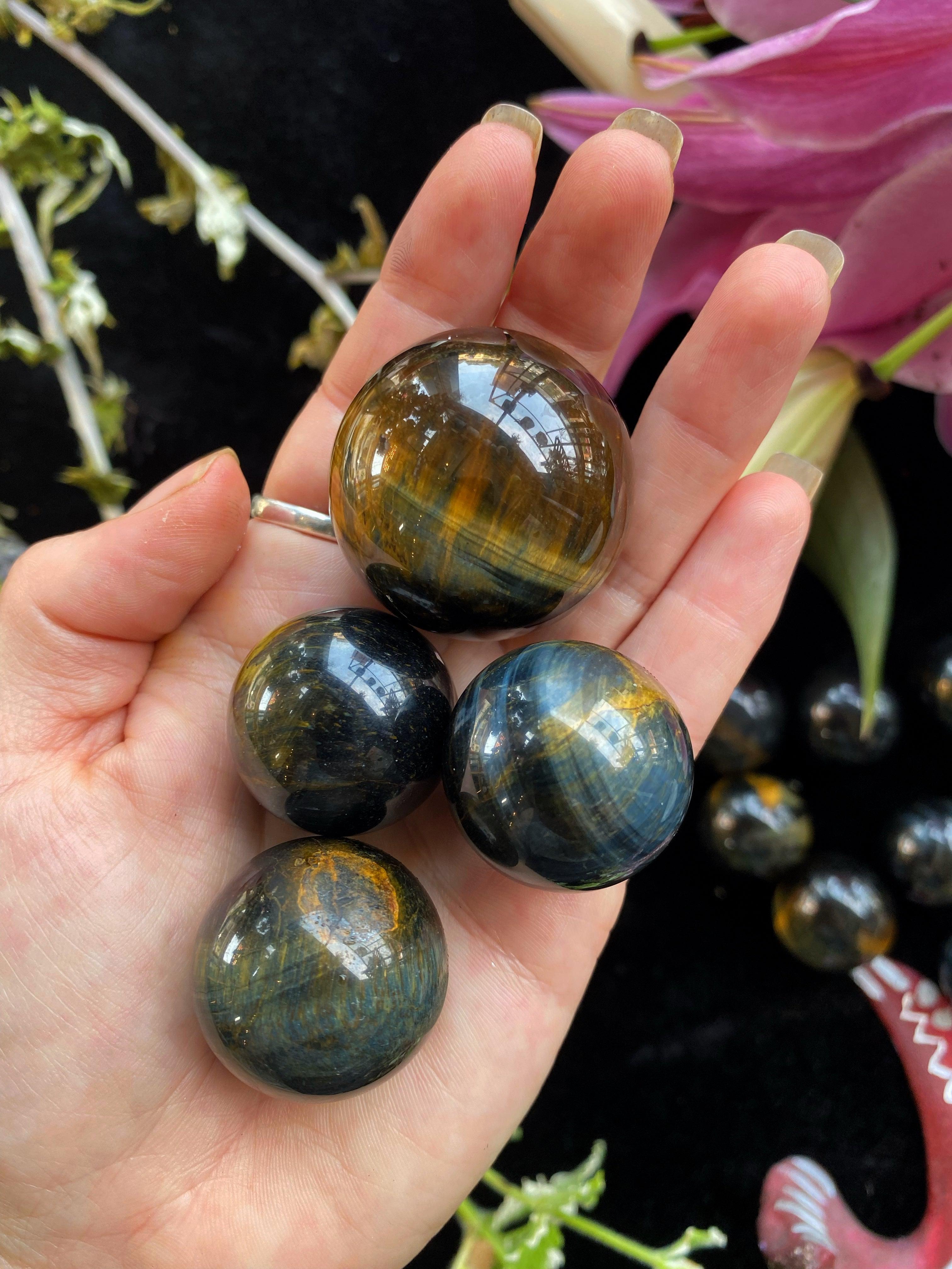 Hawkeye Spheres - Blue and Gold Tiger's Eye Crystal Ball - Keven Craft Rituals