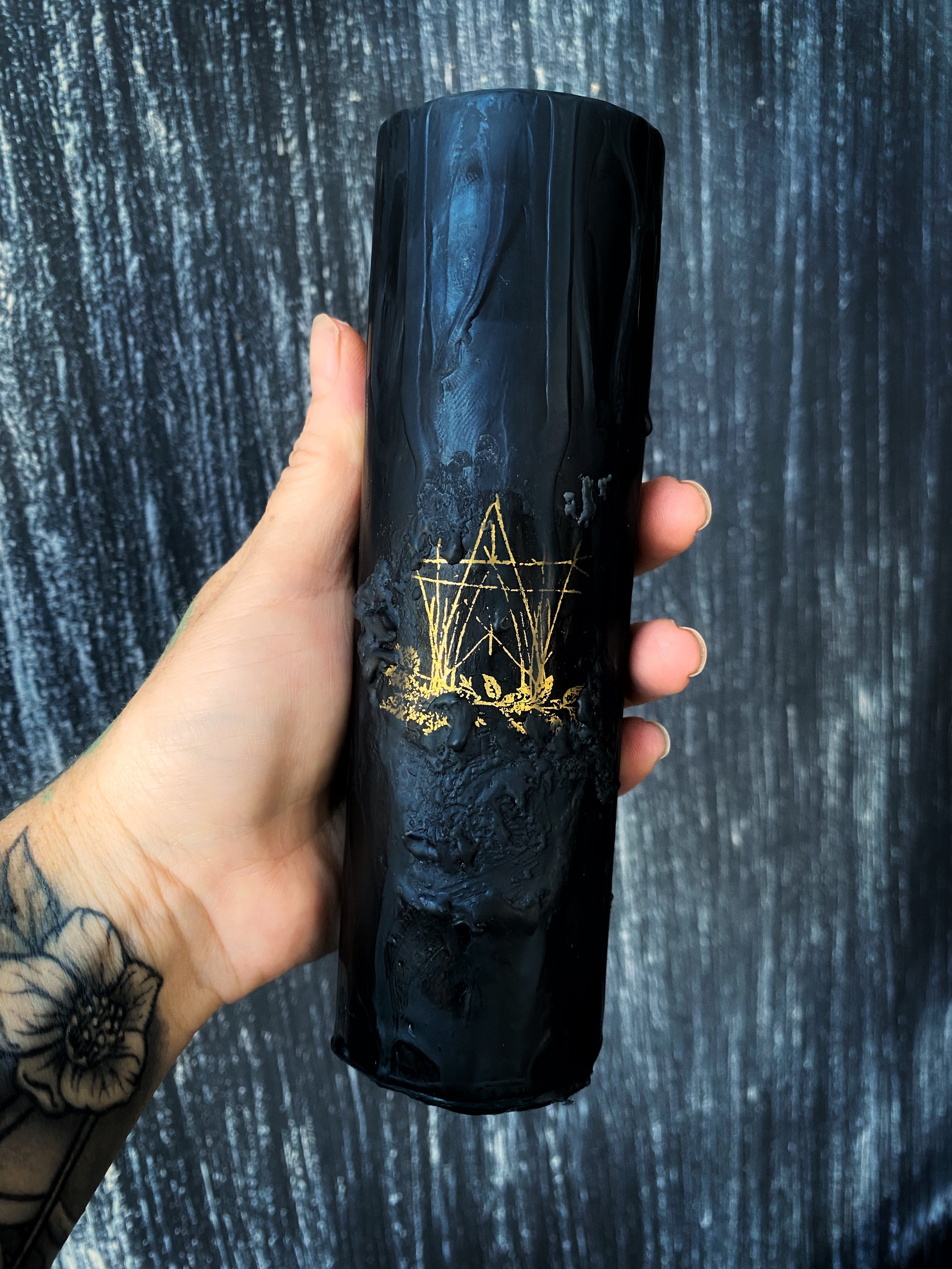 Dedication Art, Black Beeswax Ritual Art Pillar Candles