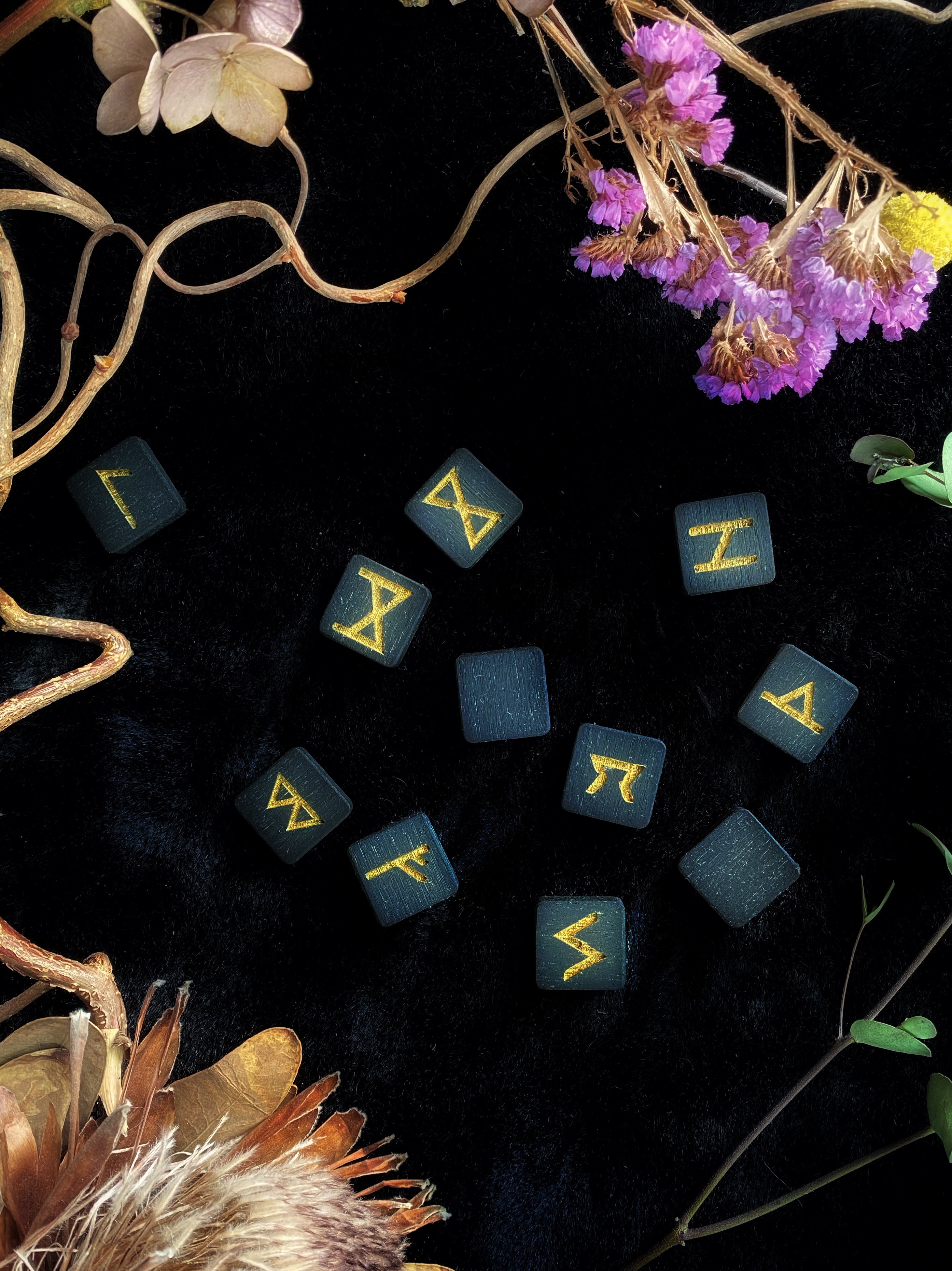 Vegvisir (Protection) - Elder Futhark Box and Runes on Iron Soaked (Ebonized) Walnut w/ Color Details