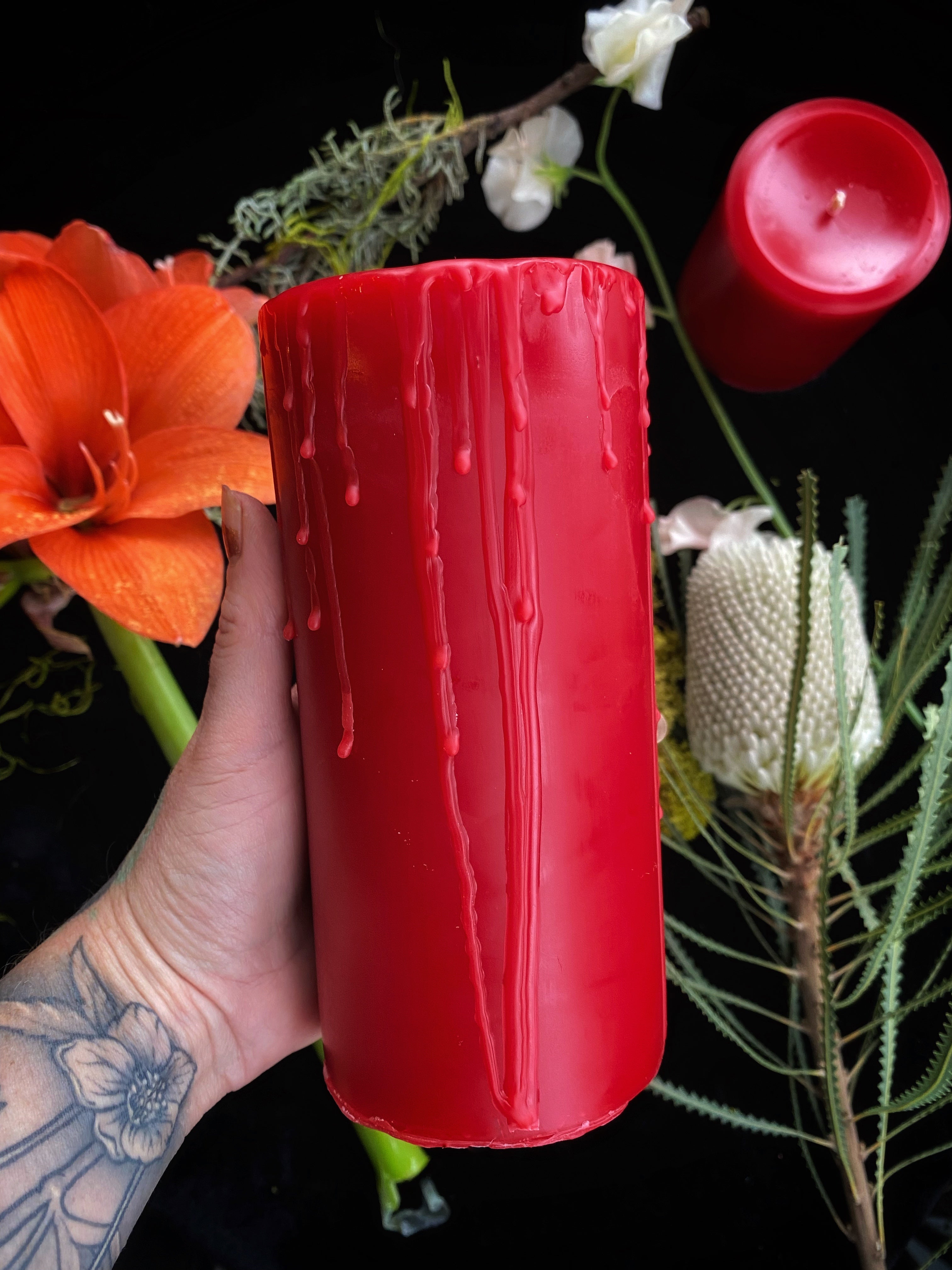 Red Beeswax Pillar Ritual Candles - Keven Craft Rituals