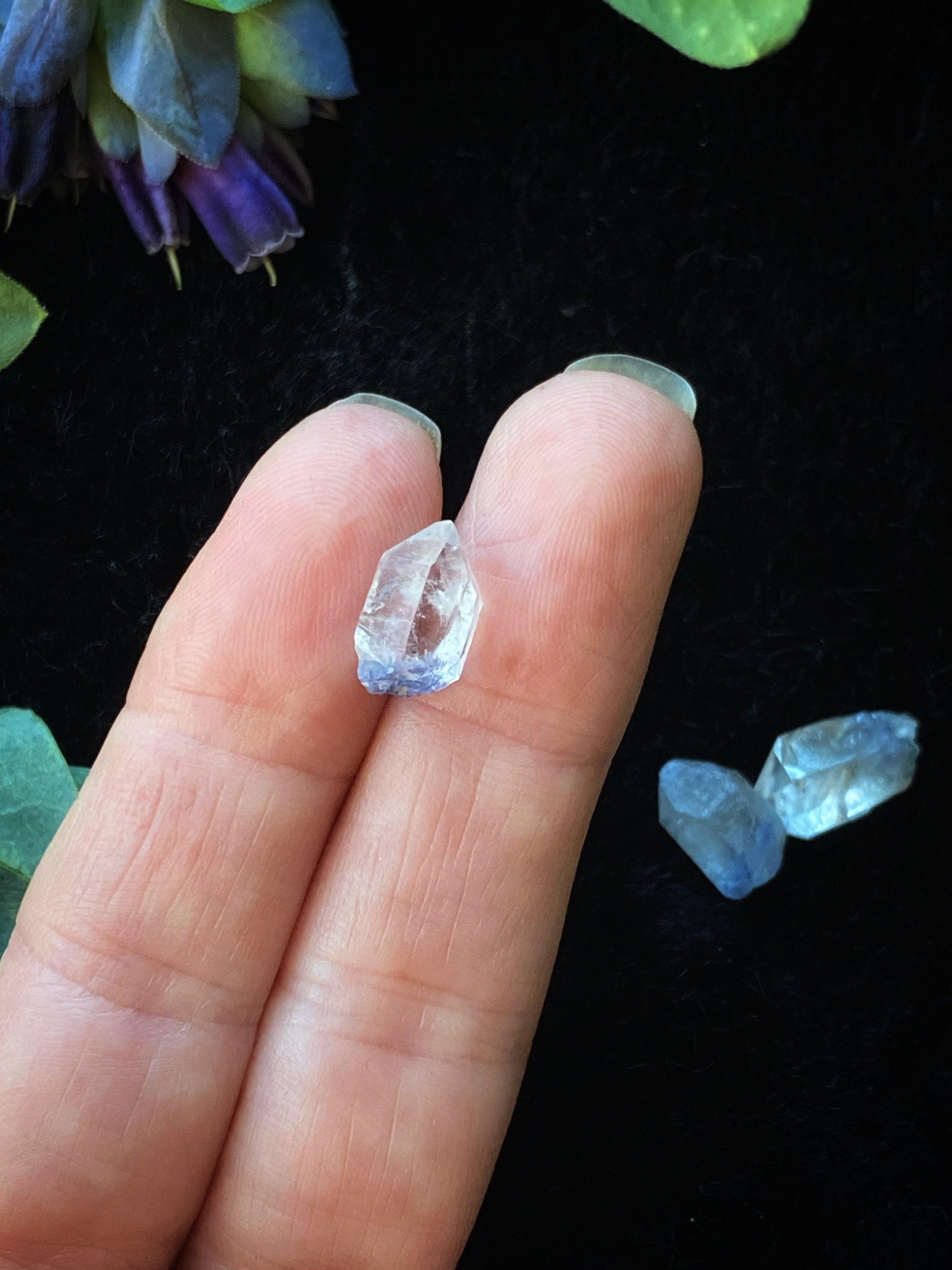 Blue Dumortierite in Quartz - RARE Clear, Natural in Quartz Points - qmeb