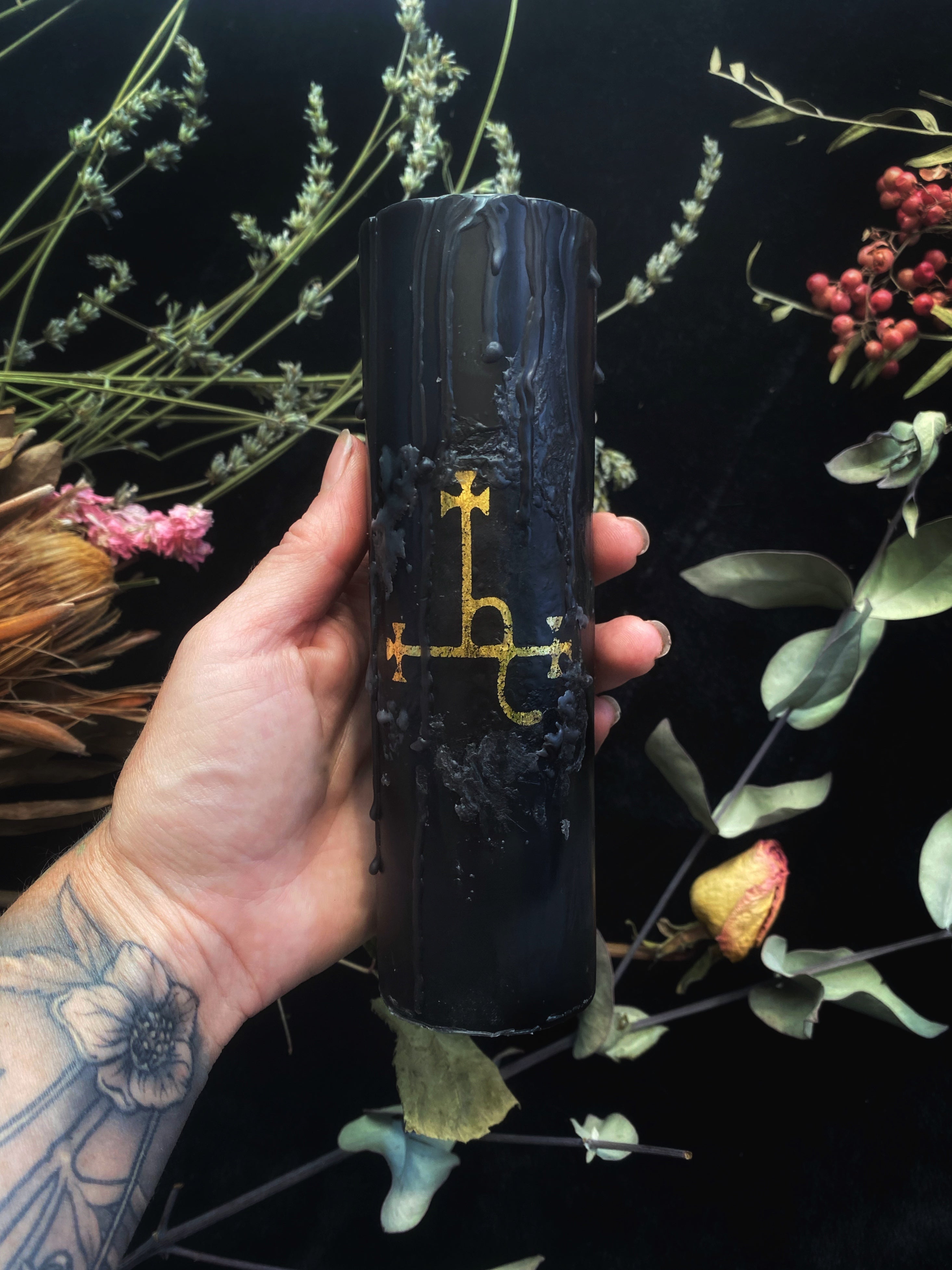 Dedication Art, Black Beeswax Ritual Art Pillar Candles